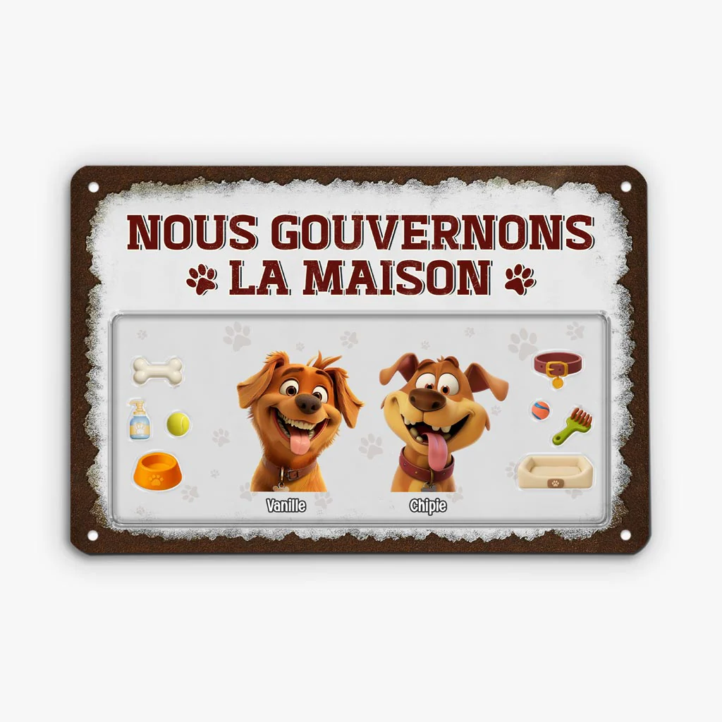 Plaque En Métal Personnalisée Avec Chien - Nous Gouvernons La Maison - Design Cartoon - Image 2