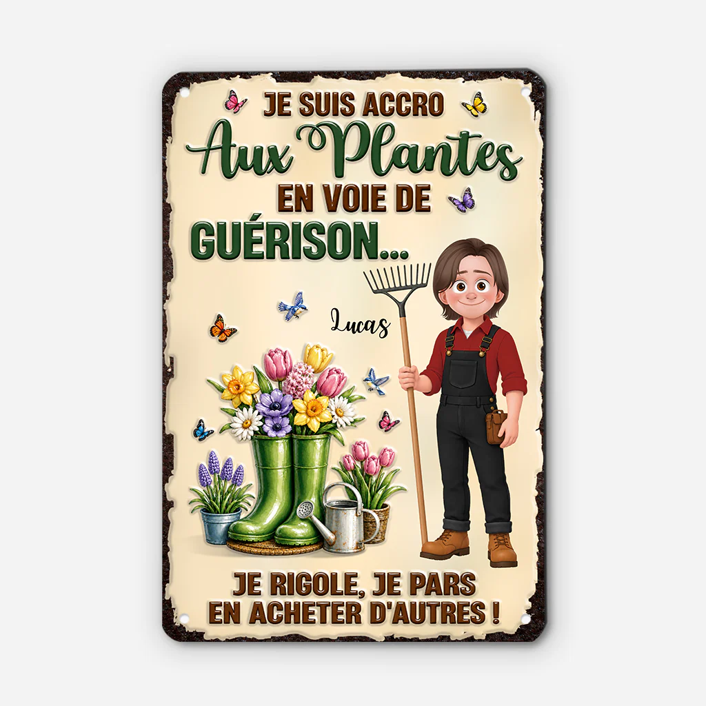 Plaque Jardin Personnalisée Femme Homme - Je Suis Accro Aux Plantes - Image 2