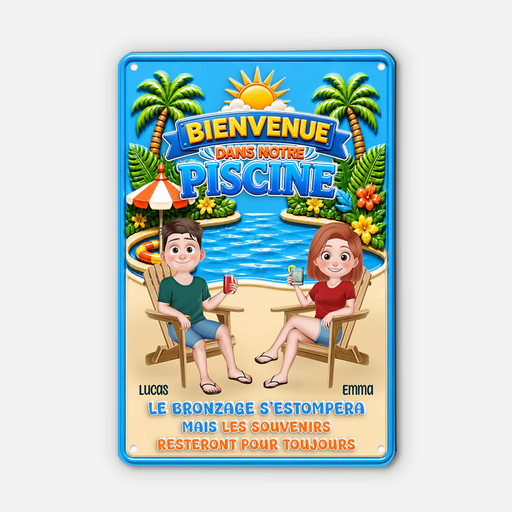 Plaque Métal Déco Personnalisée Couple Pour Plage En Été - Bienvenue Dans Notre Piscine