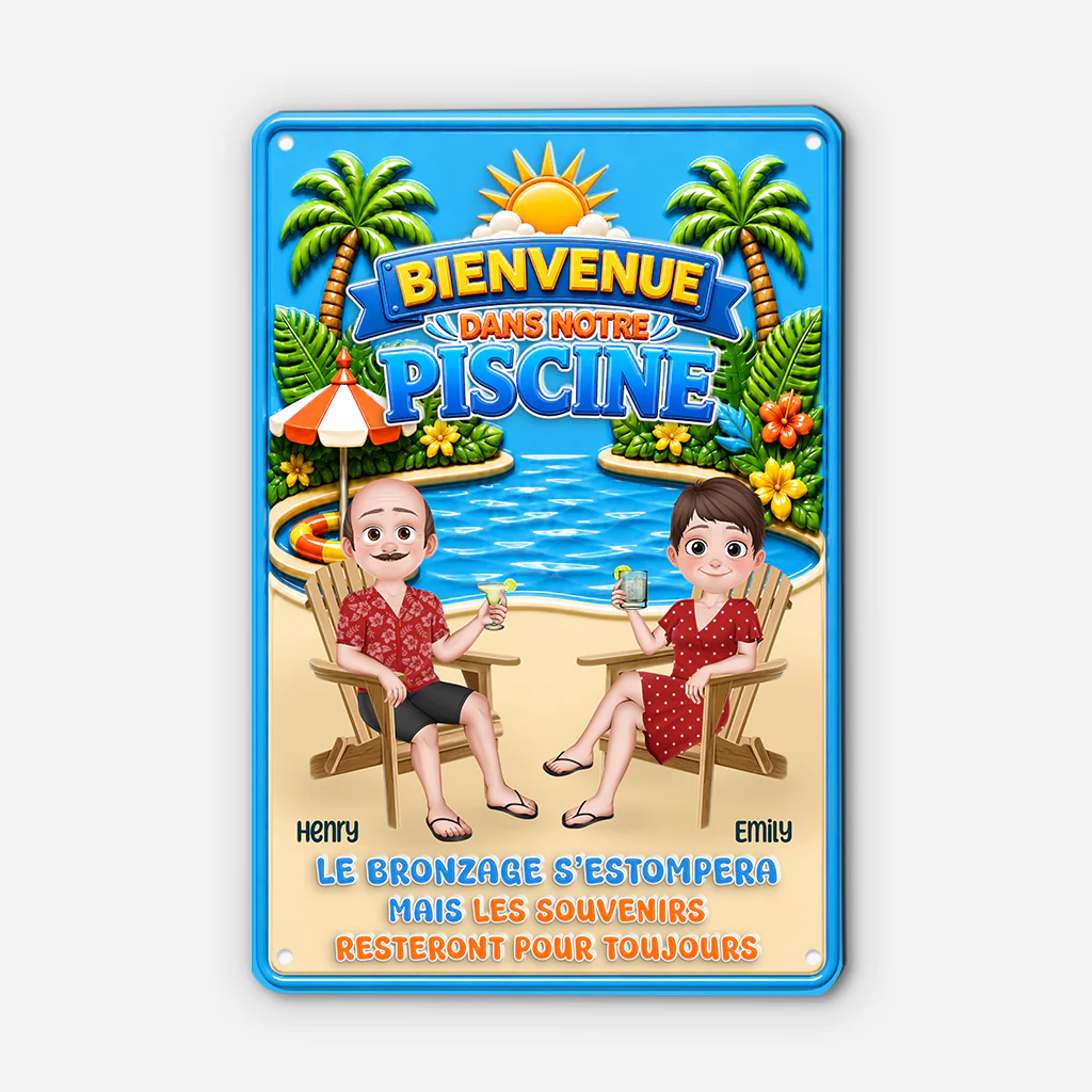 Plaque Métal Déco Personnalisée Couple Pour Plage En Été - Bienvenue Dans Notre Piscine - Image 2