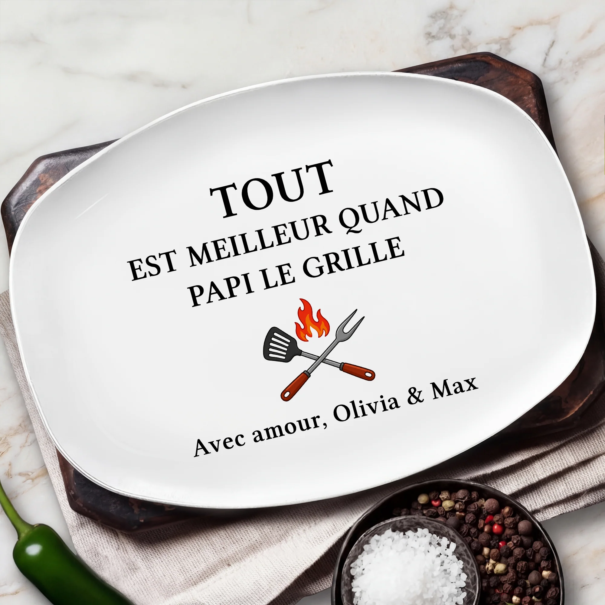 Plateau Pour BBQ Personnalisé Avec Photo - Cadeau Papa Papy Le Fait Griller - Image 2