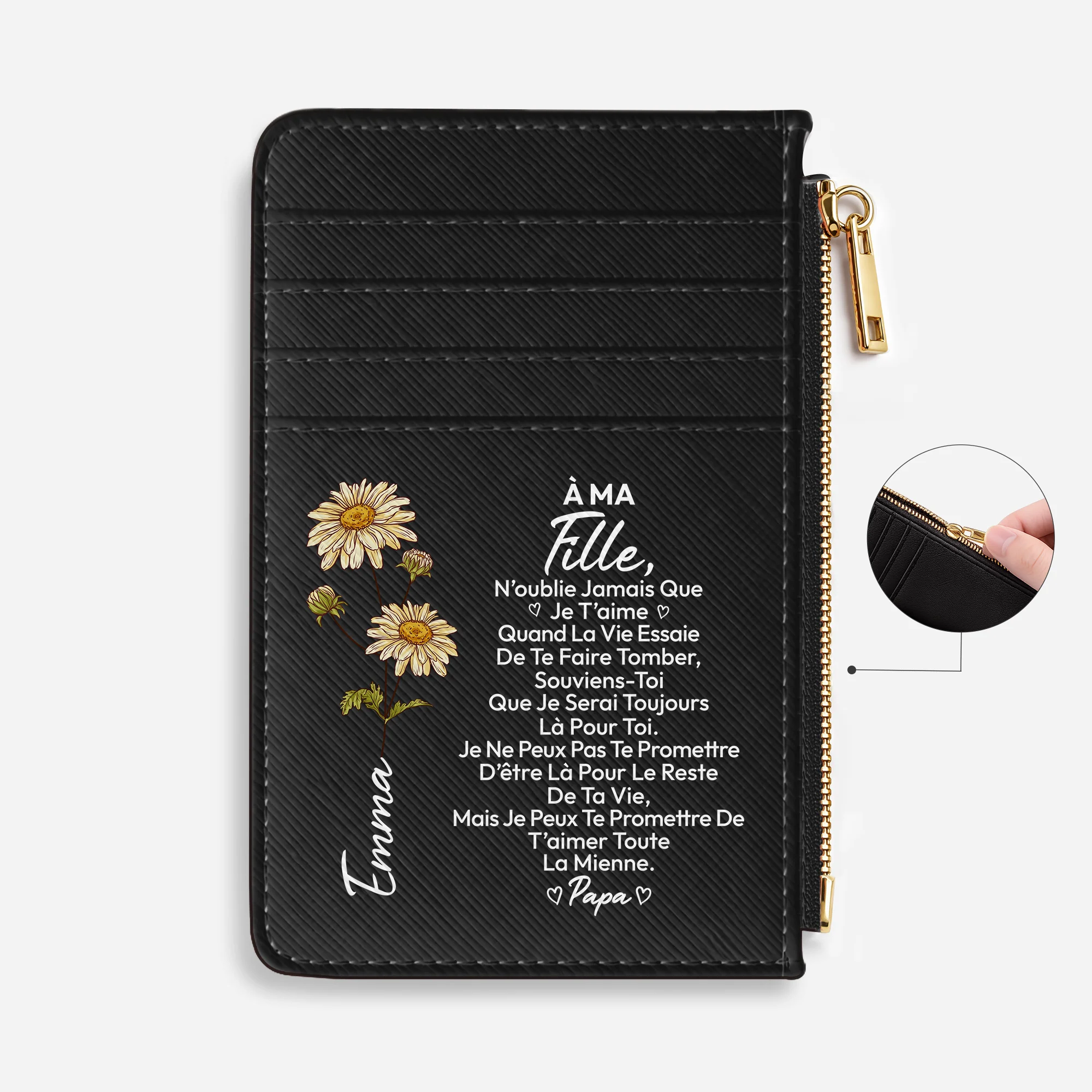 Porte-cartes Femme Personnalisés En Cuir Couleur Foncée - Je T’aime Ma Fille Ma Petite-fille