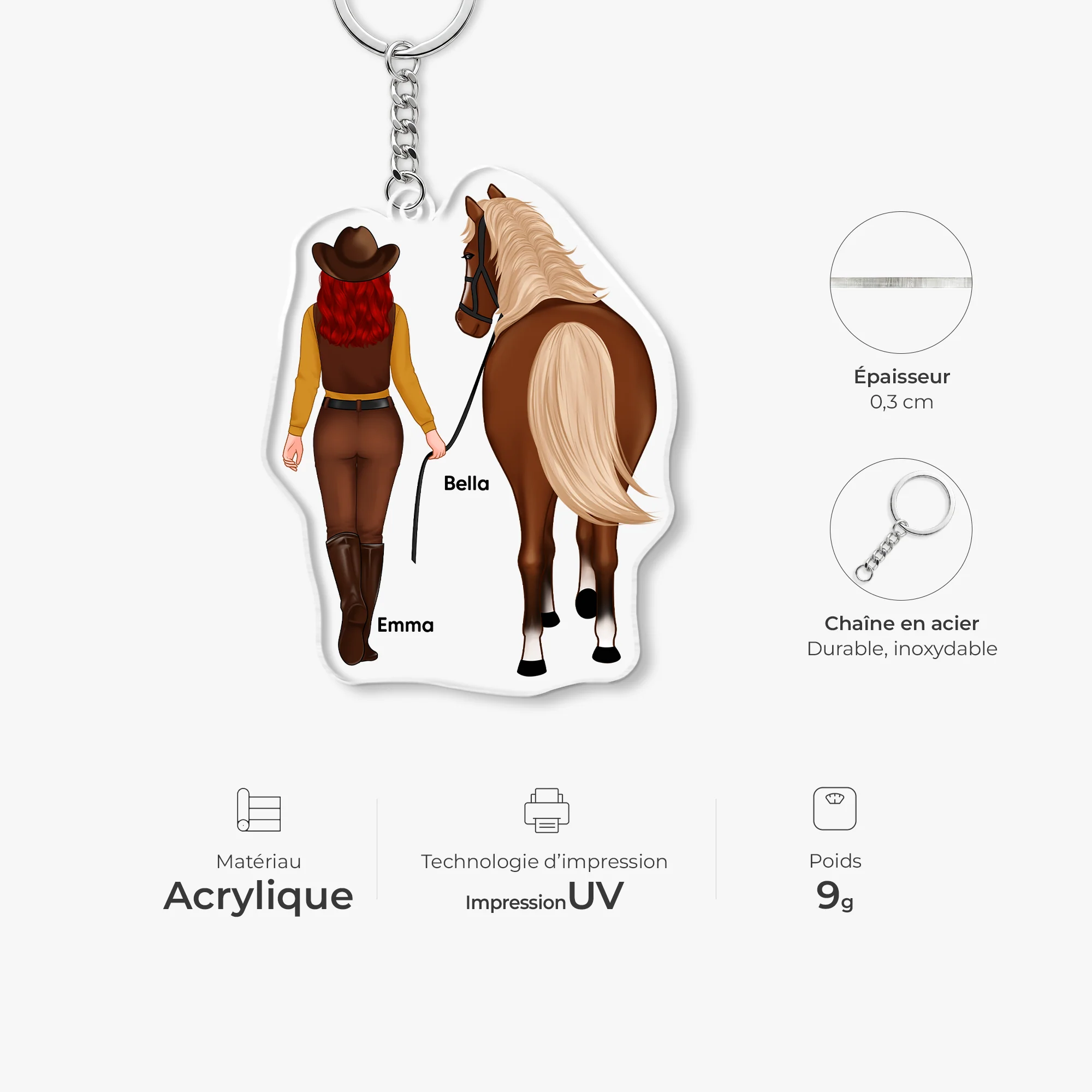 Porte Clé Acrylique Personnalisable - Cadeau Autour Du Cheval - Image 4