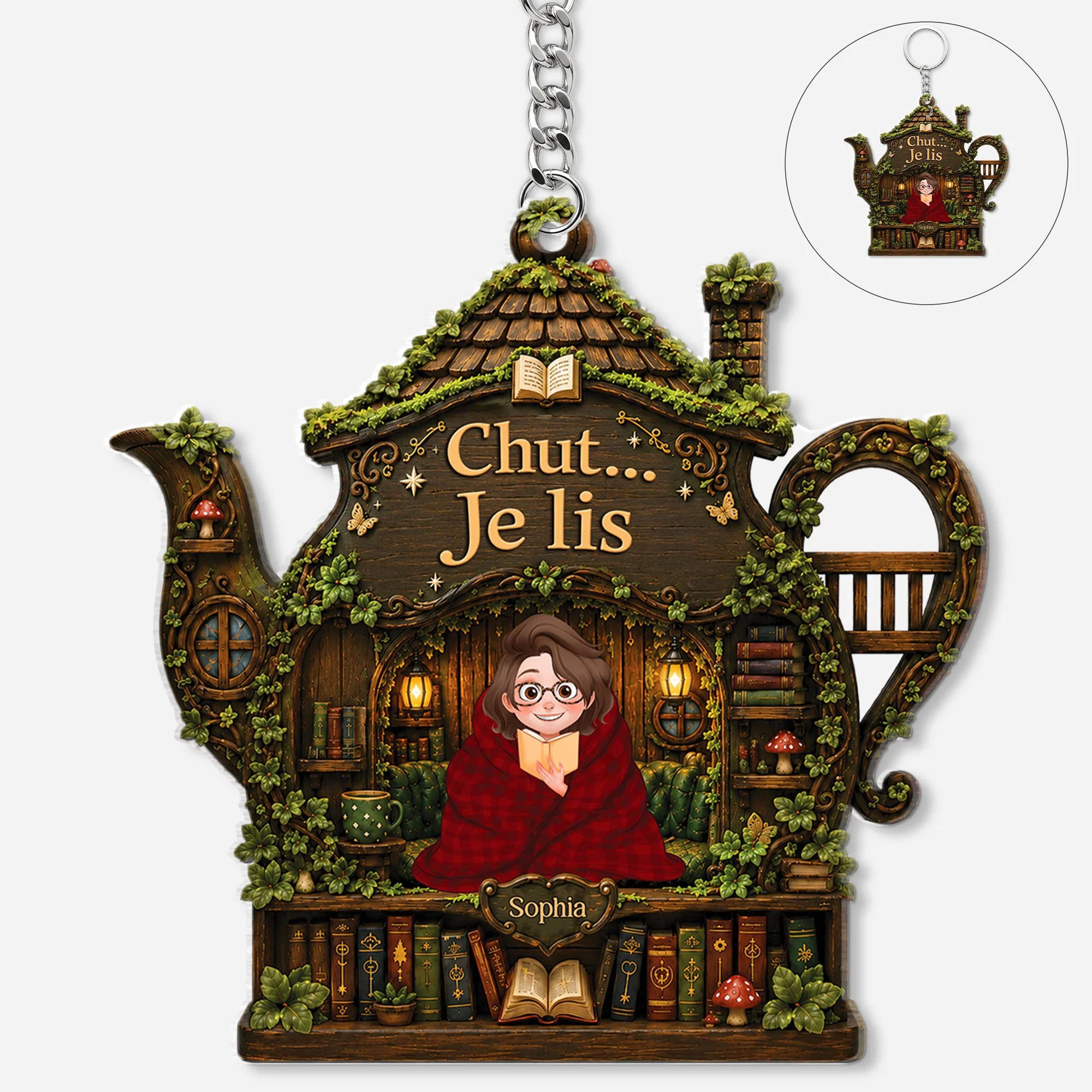 Porte Clé Acrylique Personnalisé Amoureux Des Livres Femme/Homme - Chut Je Lis