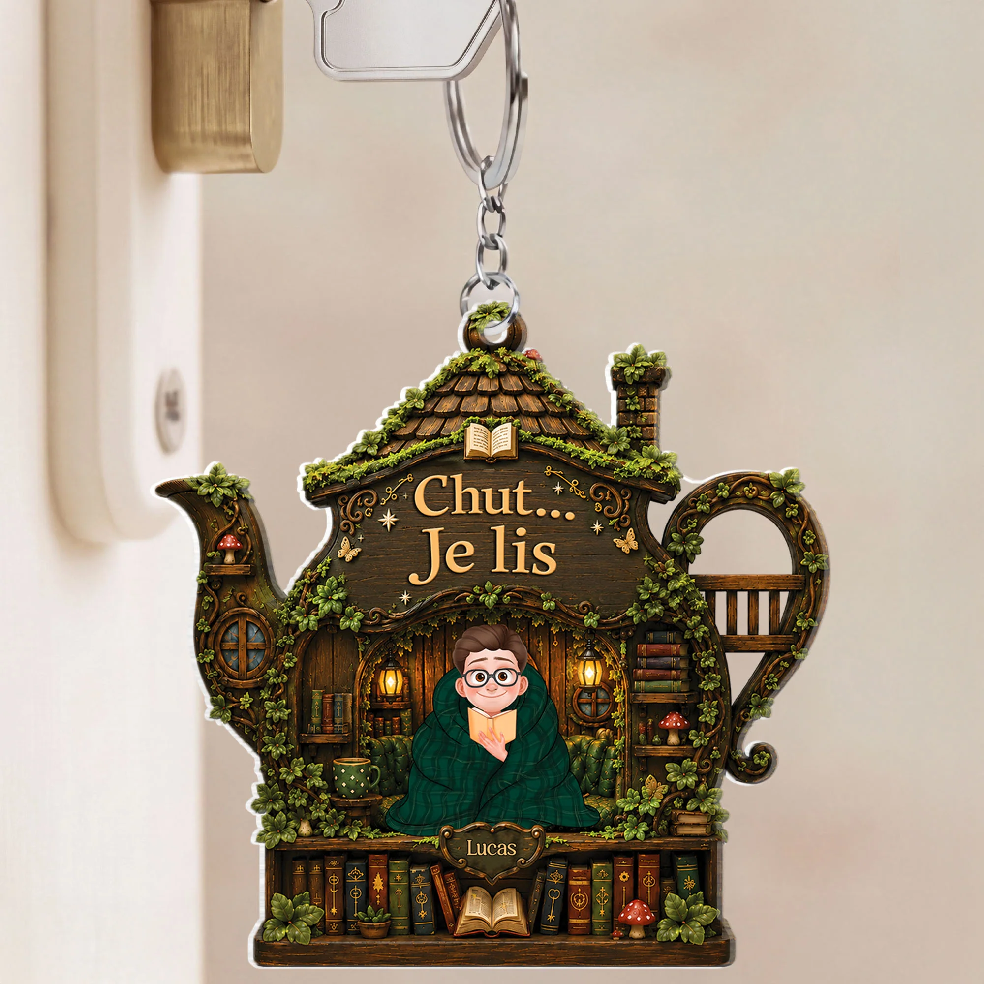 Porte Clé Acrylique Personnalisé Amoureux Des Livres Femme/Homme - Chut Je Lis - Image 2