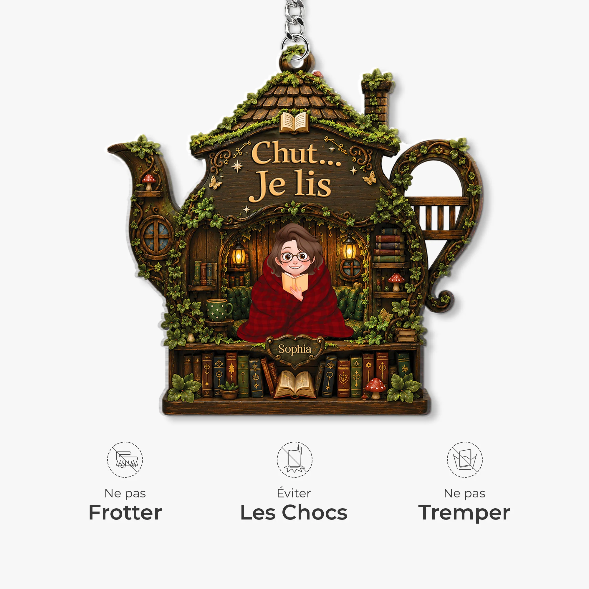 Porte Clé Acrylique Personnalisé Amoureux Des Livres Femme/Homme - Chut Je Lis - Image 5