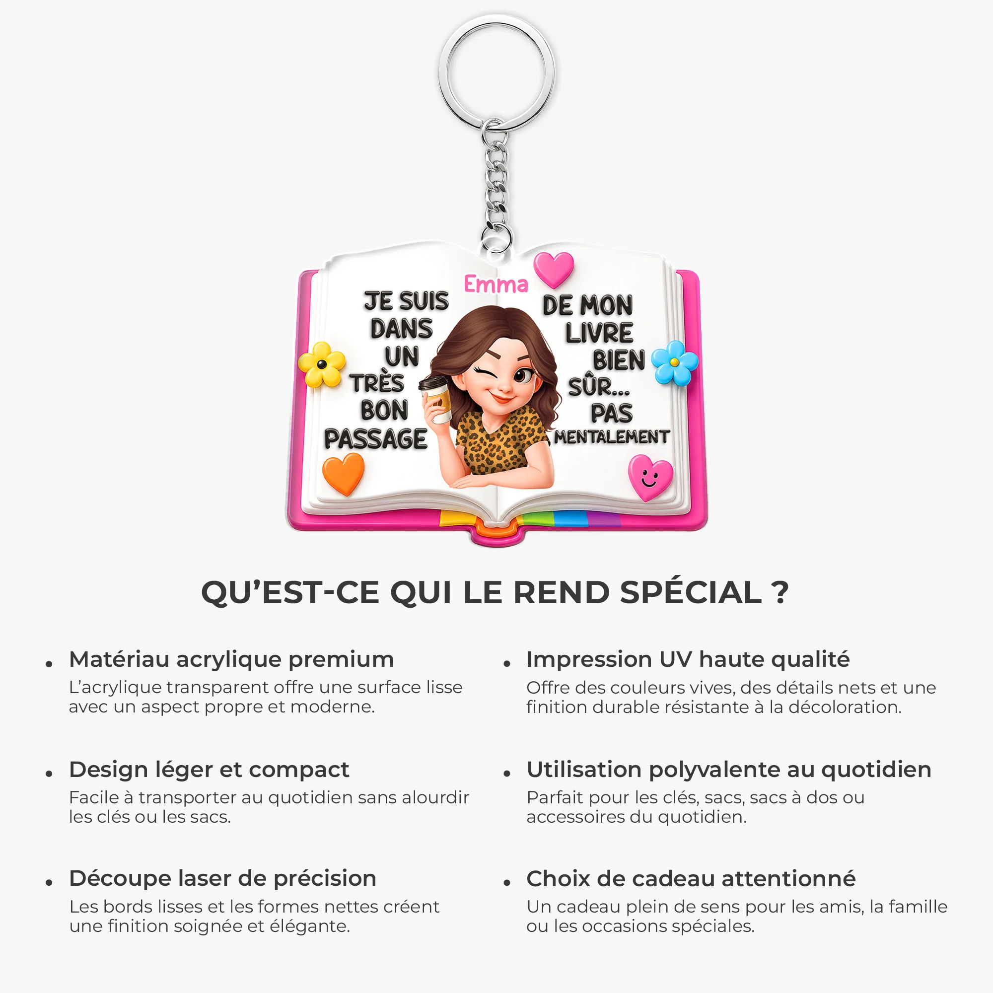 Porte-clé Acrylique Personnalisé Femme Amoureuse Des Livres - Je Suis Dans Un Très Bon Passage - Image 6