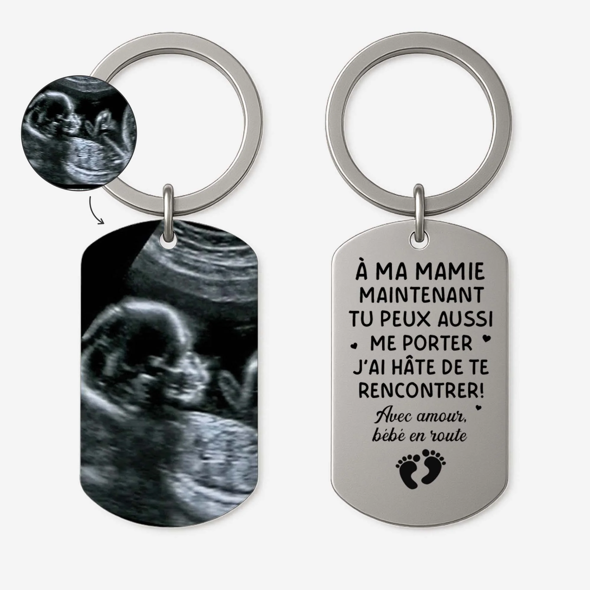 Porte-Clé Aluminium Personnalisé Avec Photo Échographique - Meilleur Papa Du Monde