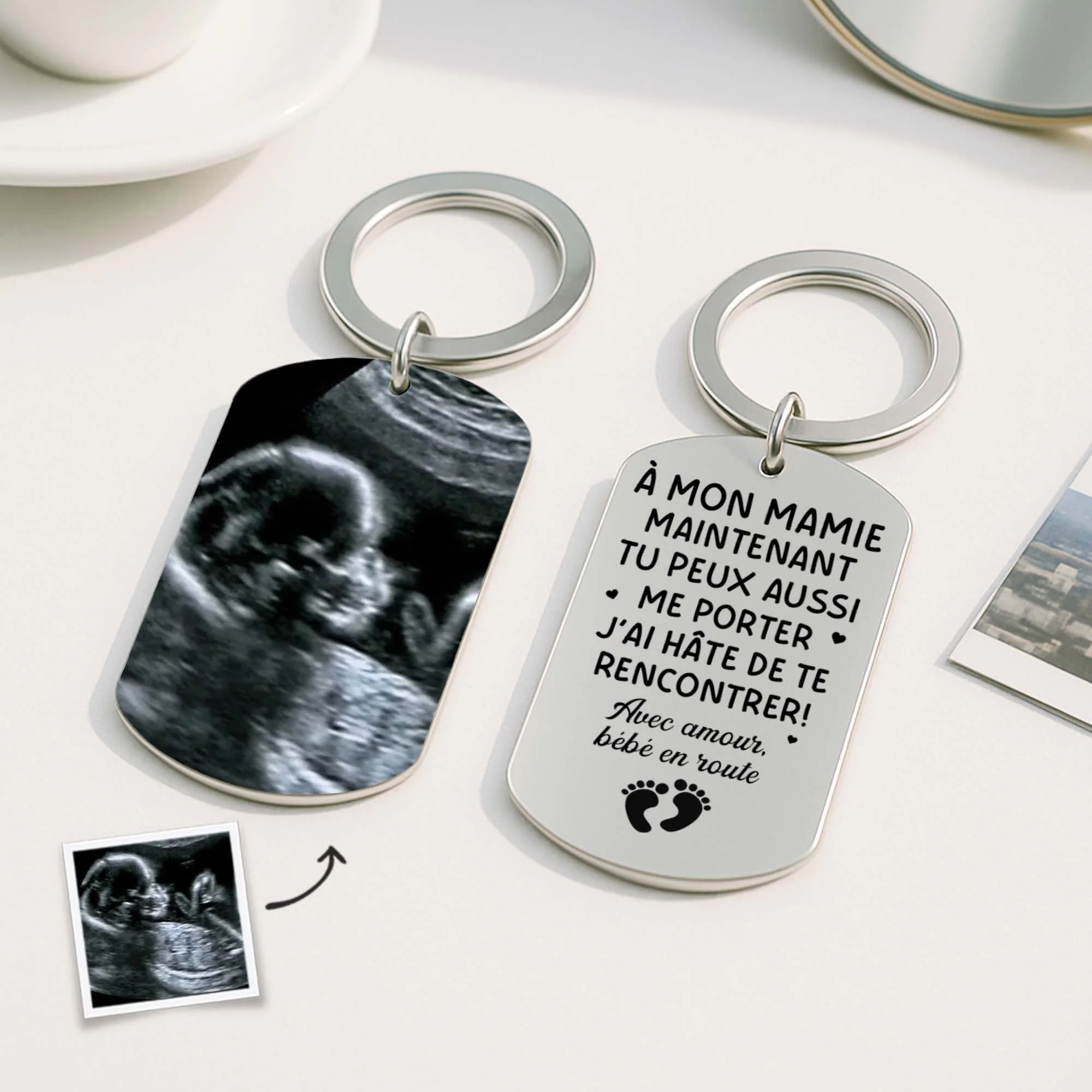 Porte-Clé Aluminium Personnalisé Avec Photo Échographique - Meilleur Papa Du Monde - Image 2