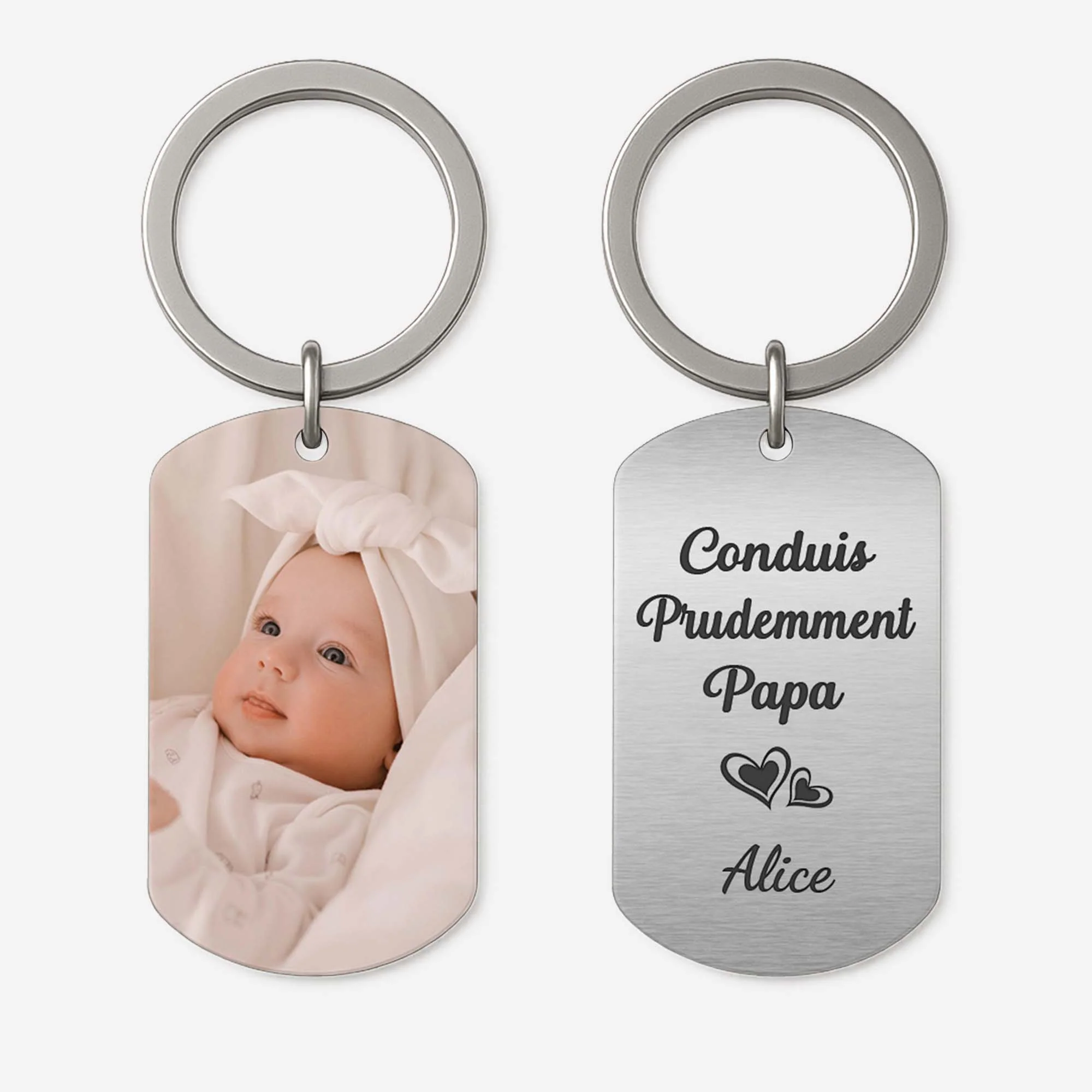 Porte Clé Personnalisé Avec Photo – Conduis Prudemment | Porte-Clés Aluminium