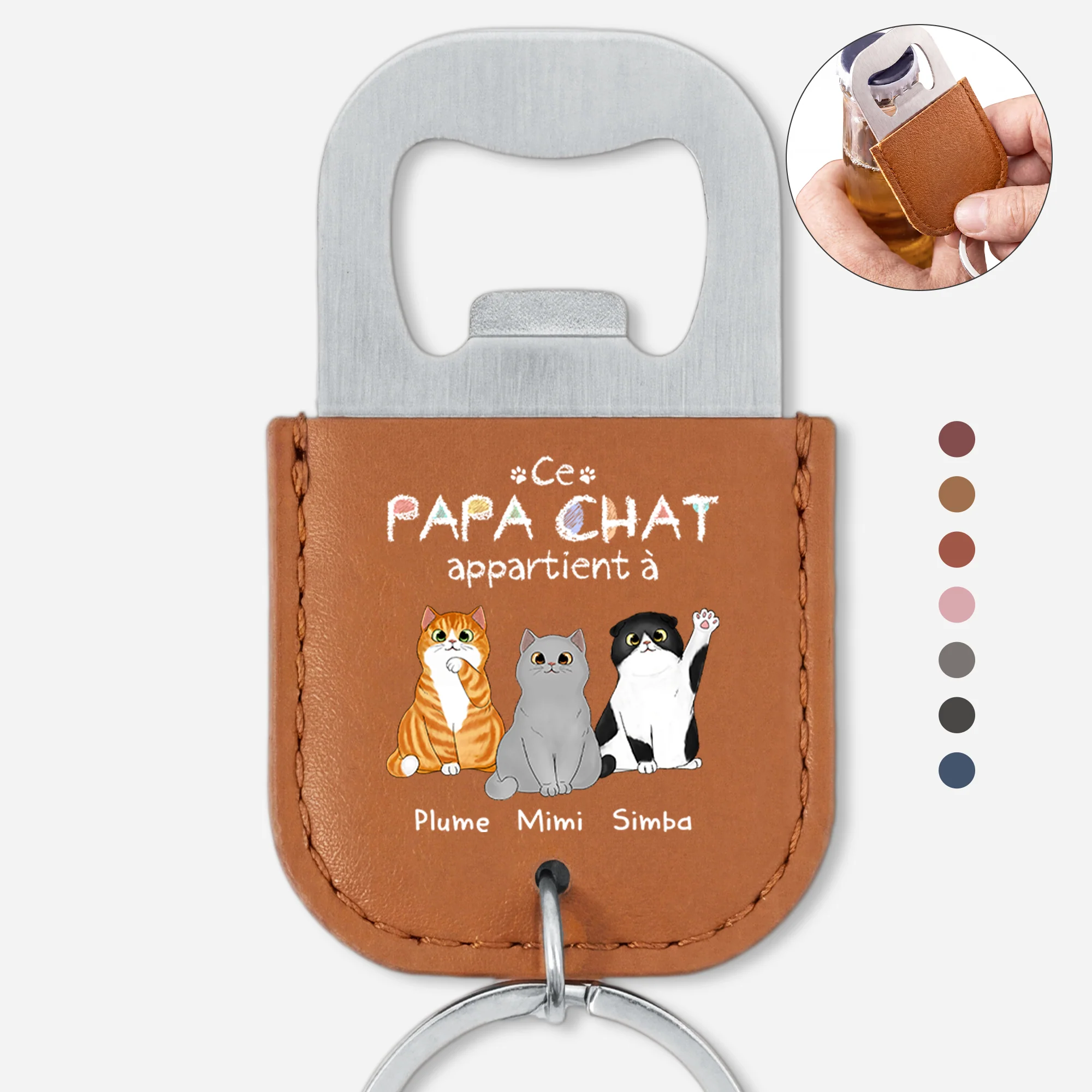 Porte Clé Décapsuleur Personnalisé - Ce Papa Chat Appartient À
