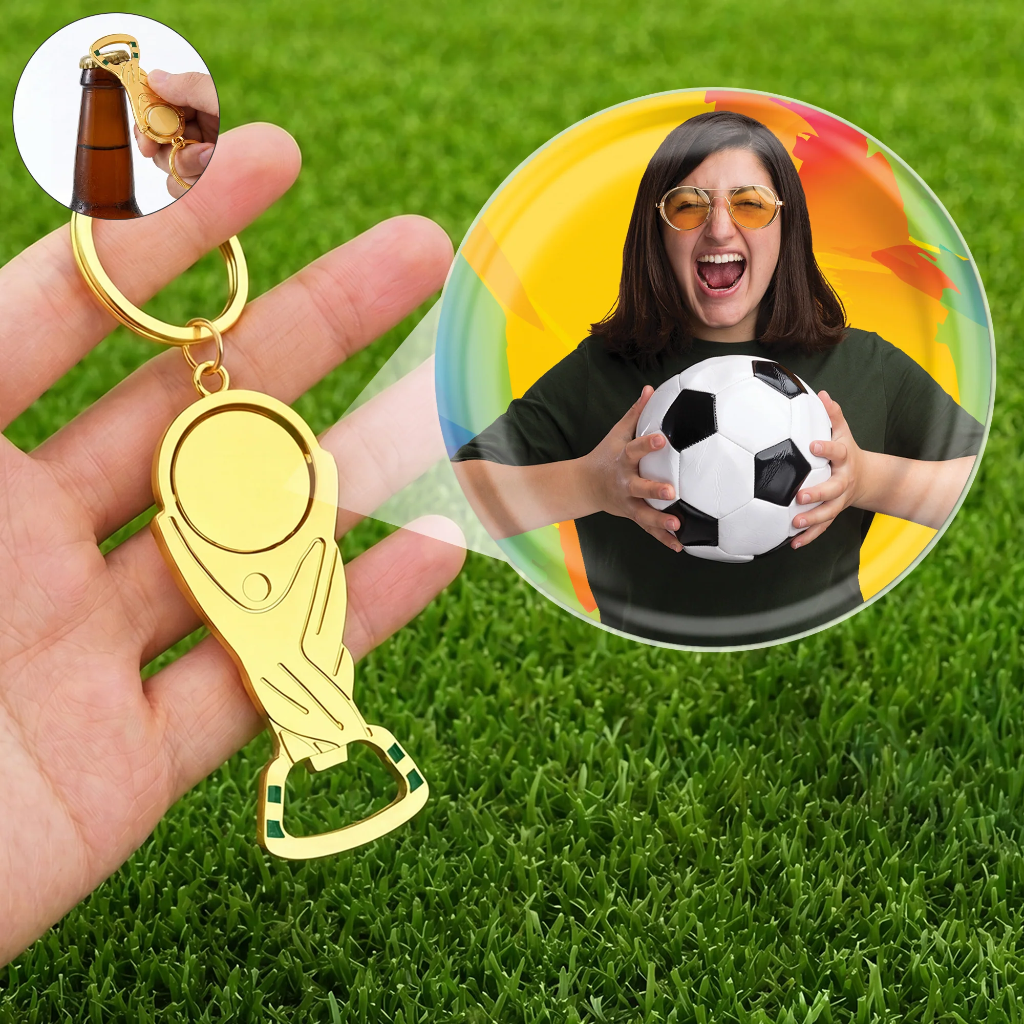 Porte-clé Décapsuleur Personnalisé Forme De Trophée Foot - Cadeau Fan De Foot Avec Photo - Image 2