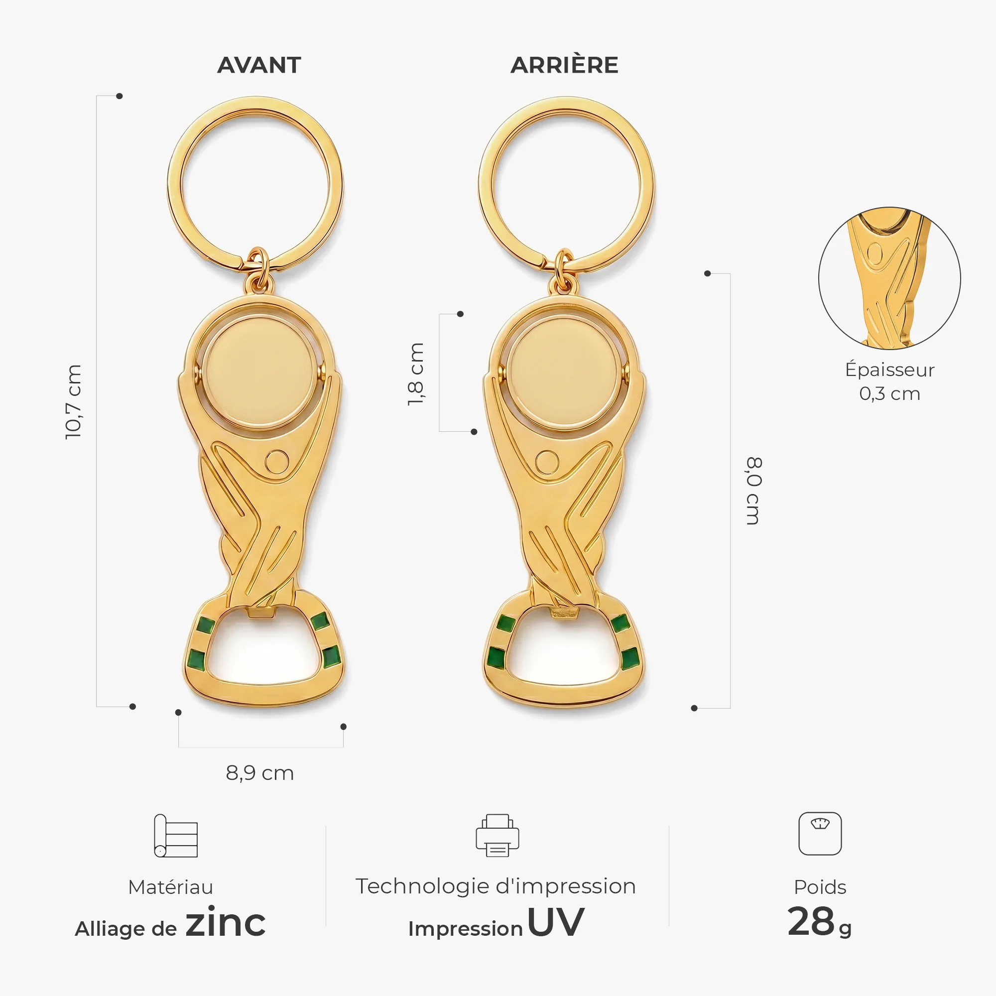 Porte-clé Décapsuleur Personnalisé Forme De Trophée Foot - Cadeau Fan De Foot Avec Photo - Image 3