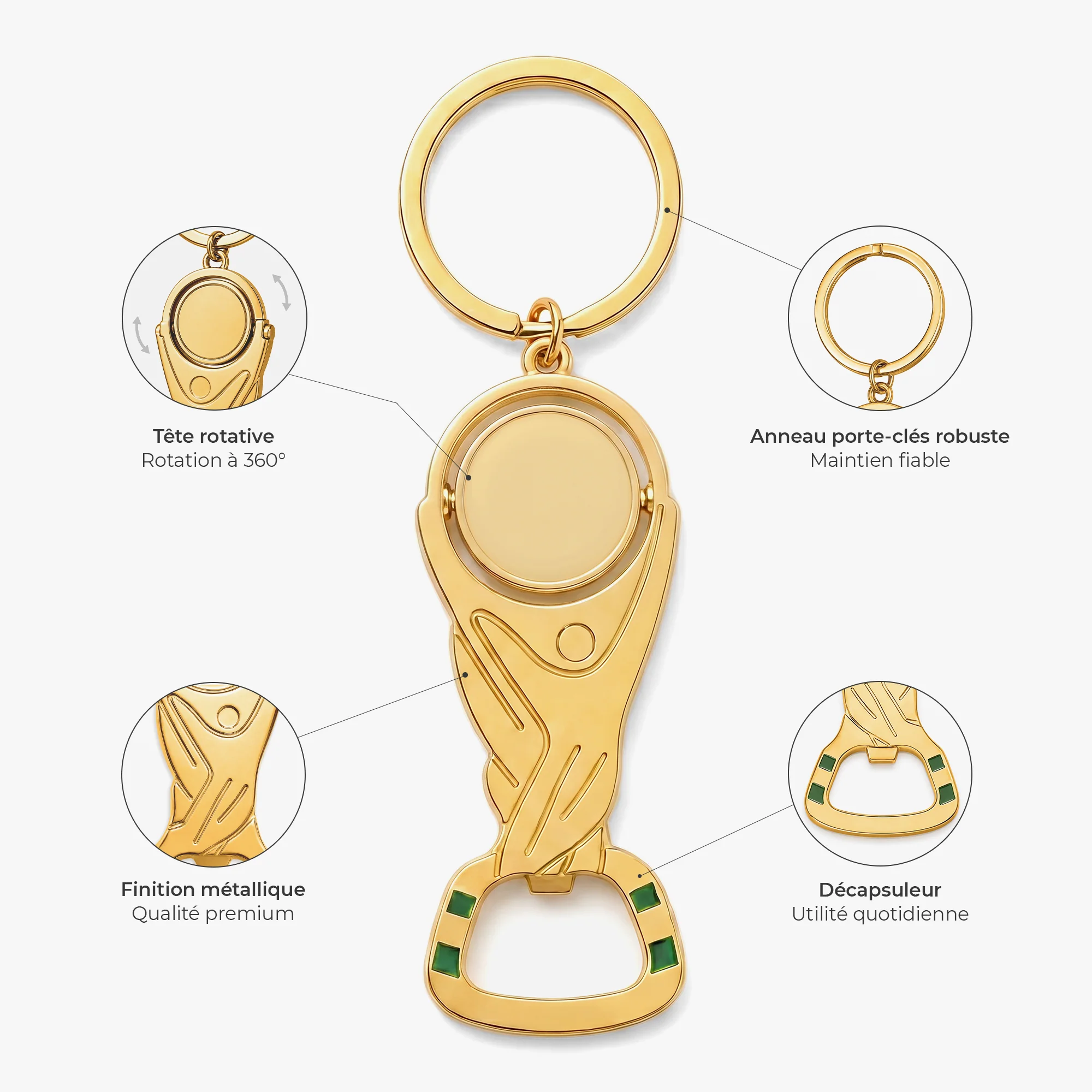 Porte-clé Décapsuleur Personnalisé Forme De Trophée Foot - Cadeau Fan De Foot Avec Photo - Image 4