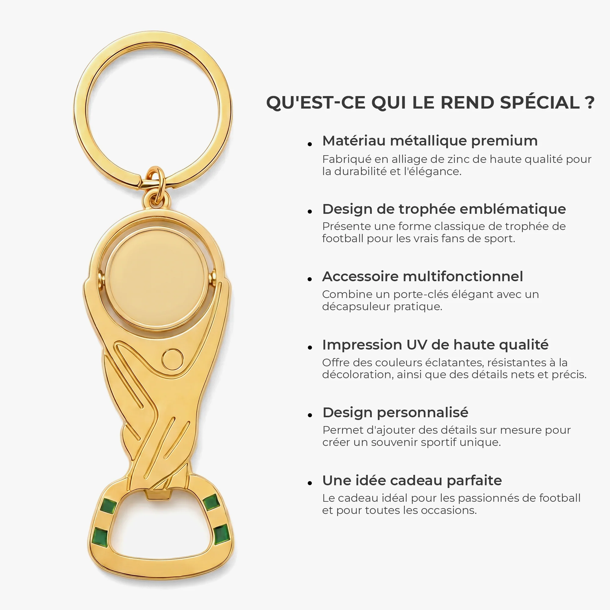 Porte-clé Décapsuleur Personnalisé Forme De Trophée Foot - Cadeau Fan De Foot Avec Photo - Image 6