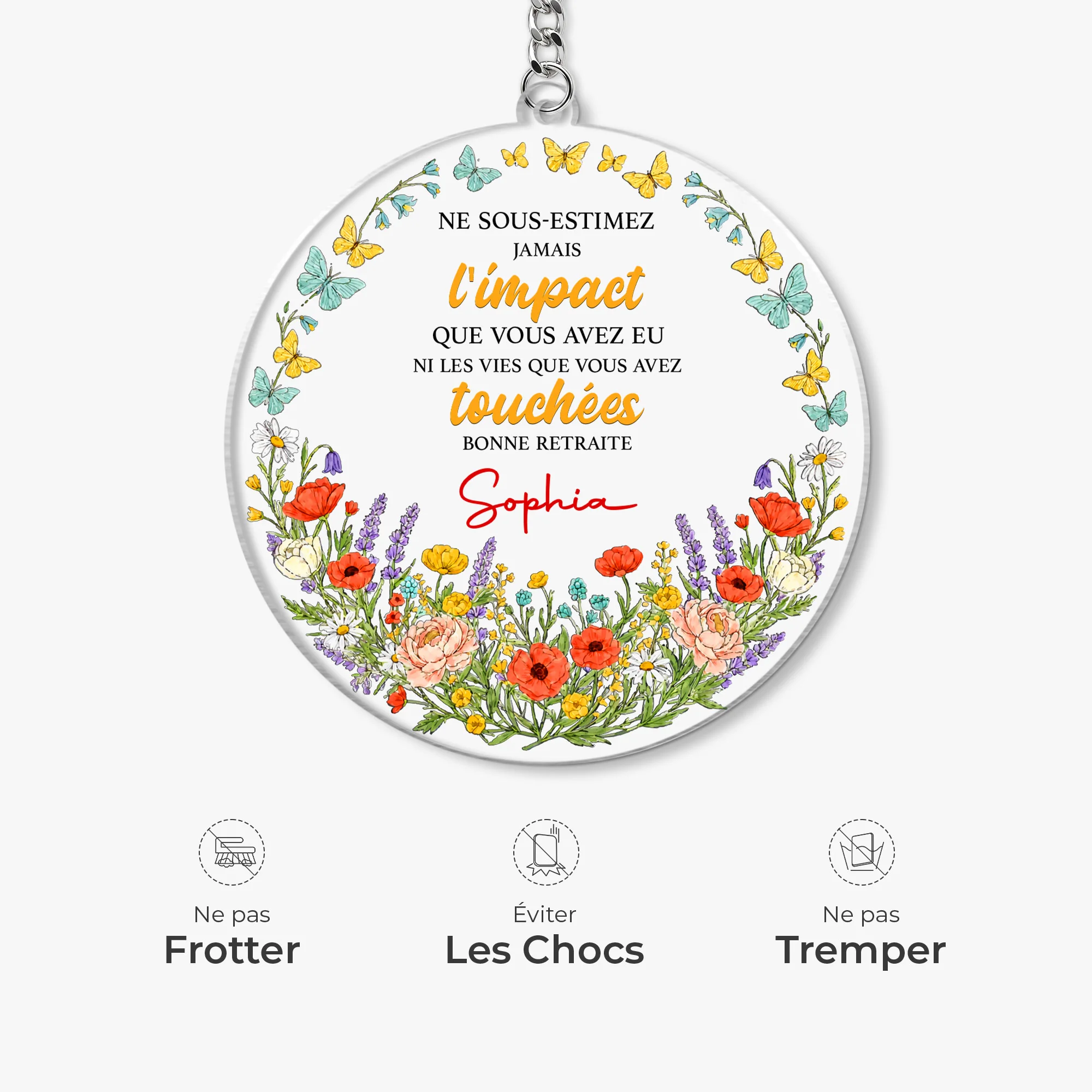 Porte Clés Acrylique Personnalisé - Bonne Retraite Ne Sous-estimez Jamais Votre Impact - Image 5