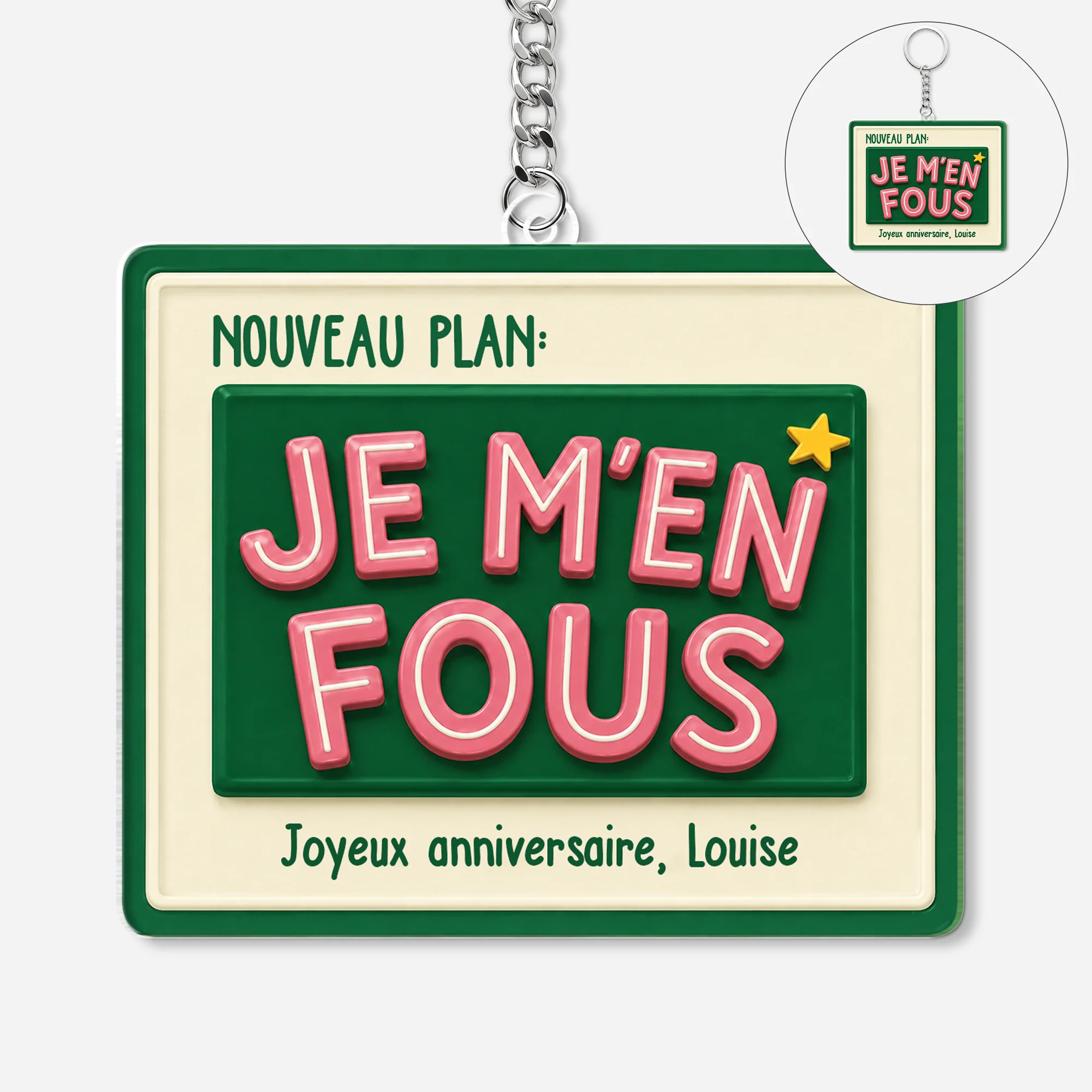 Porte-clés Acrylique Personnalisé Cadeau Anniversaire - Nouveau Plan Je M'en Fous