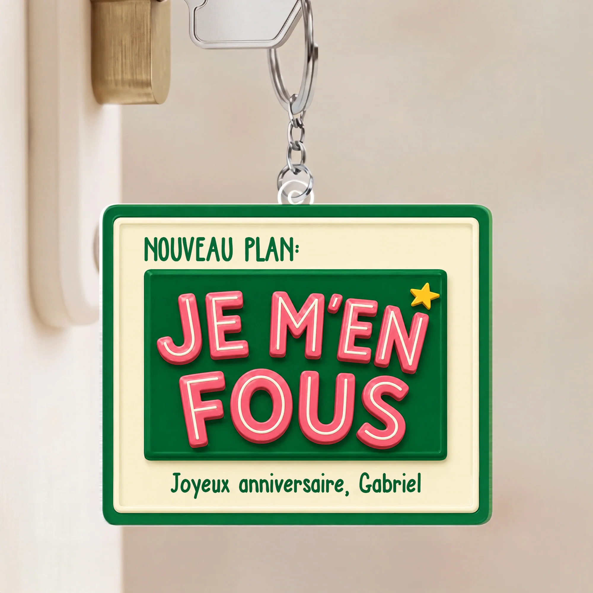 Porte-clés Acrylique Personnalisé Cadeau Anniversaire - Nouveau Plan Je M'en Fous - Image 2