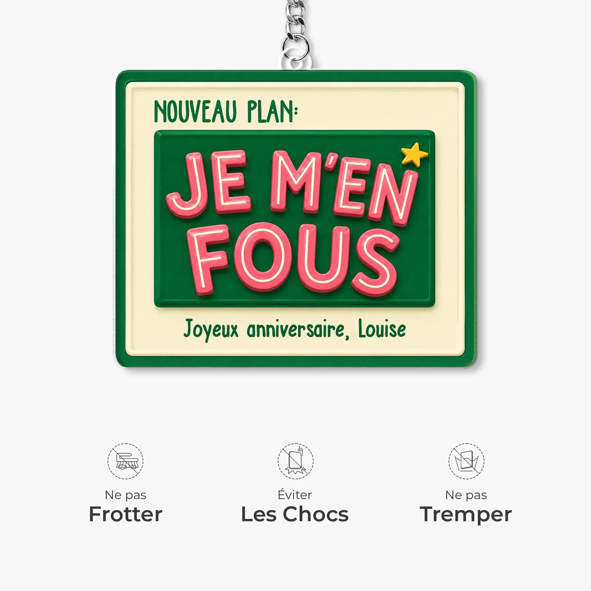Porte-clés Acrylique Personnalisé Cadeau Anniversaire - Nouveau Plan Je M'en Fous - Image 5