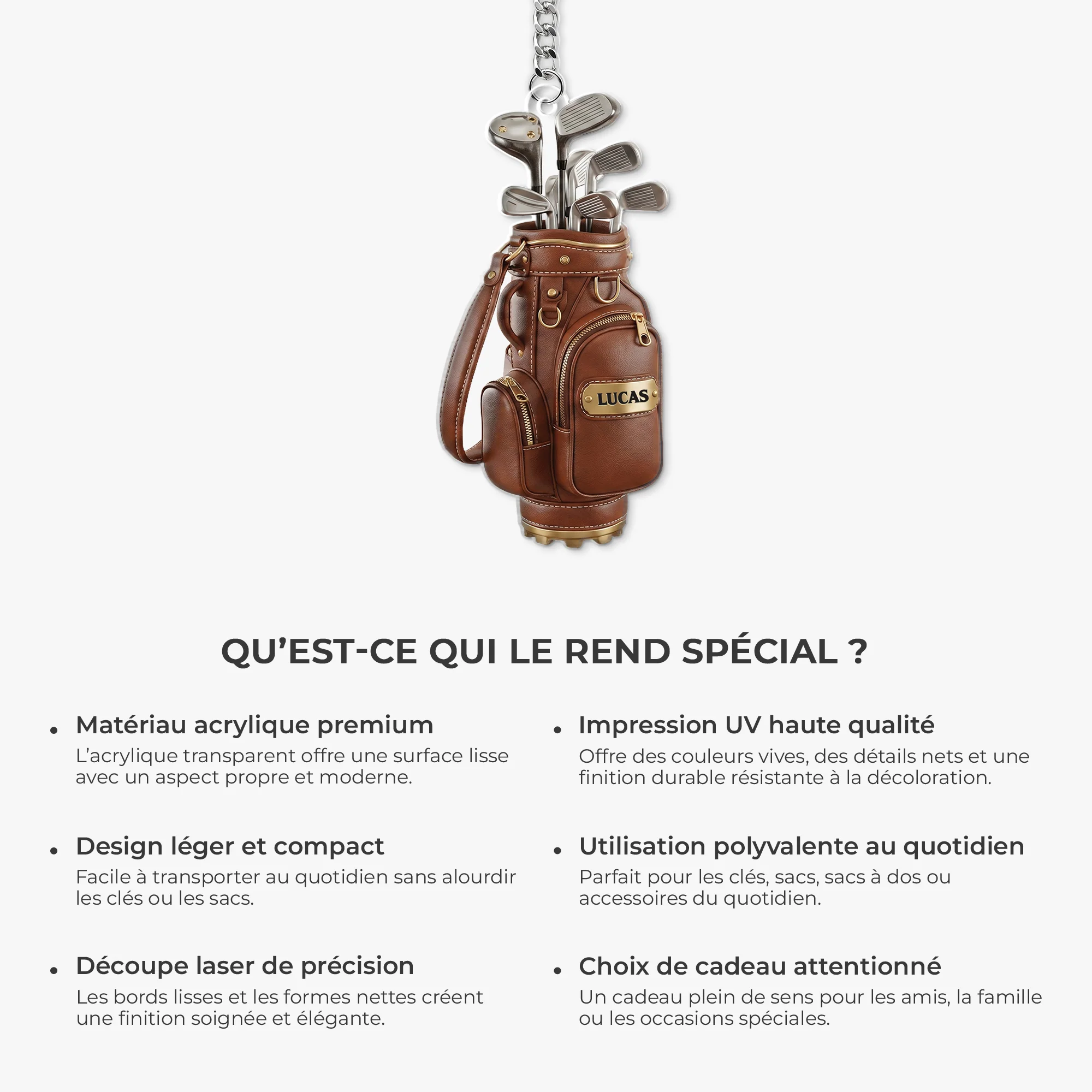 Porte Clés Acrylique Personnalisé - Cadeau Pour Golfeur Original - Image 6