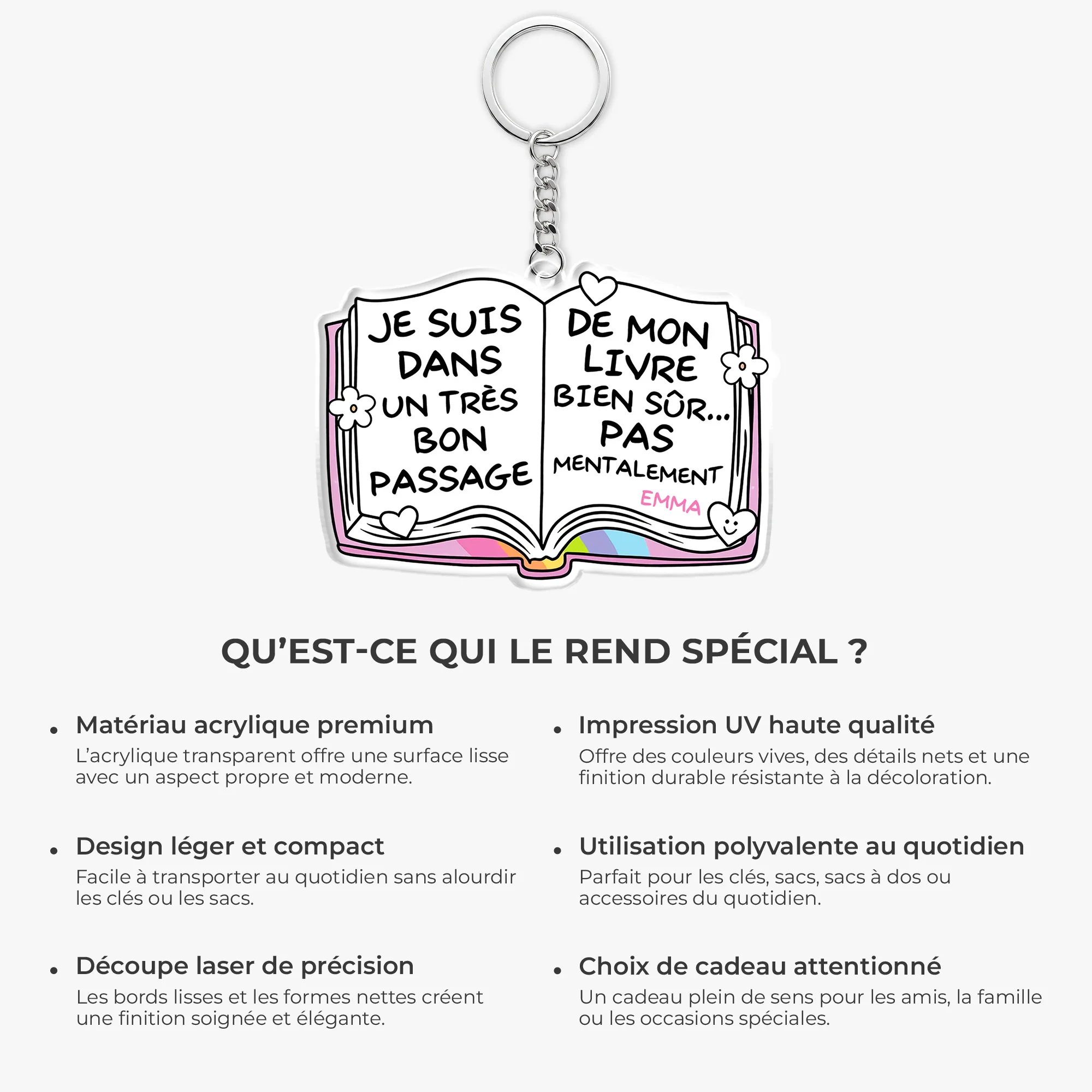 Porte Clés Acrylique Personnalisé Femme Homme - Dans Un Très Bon Passage De Mon Livre - Image 6