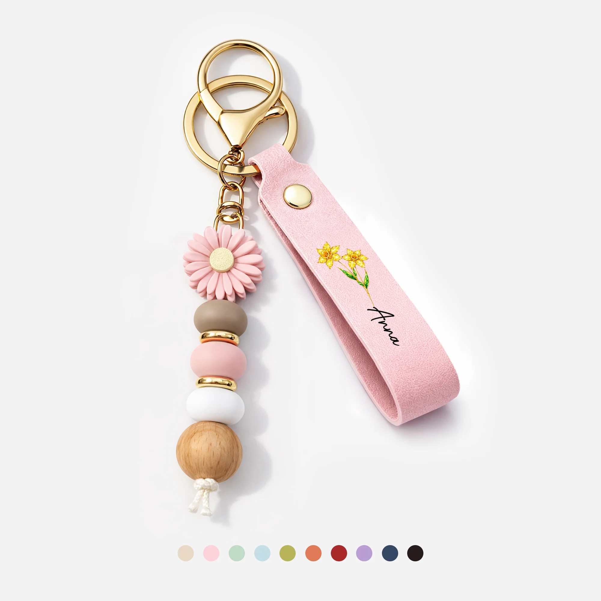 Porte Clé Marguerite | Cuir Personnalisé Fleur Petit Cadeau Femme