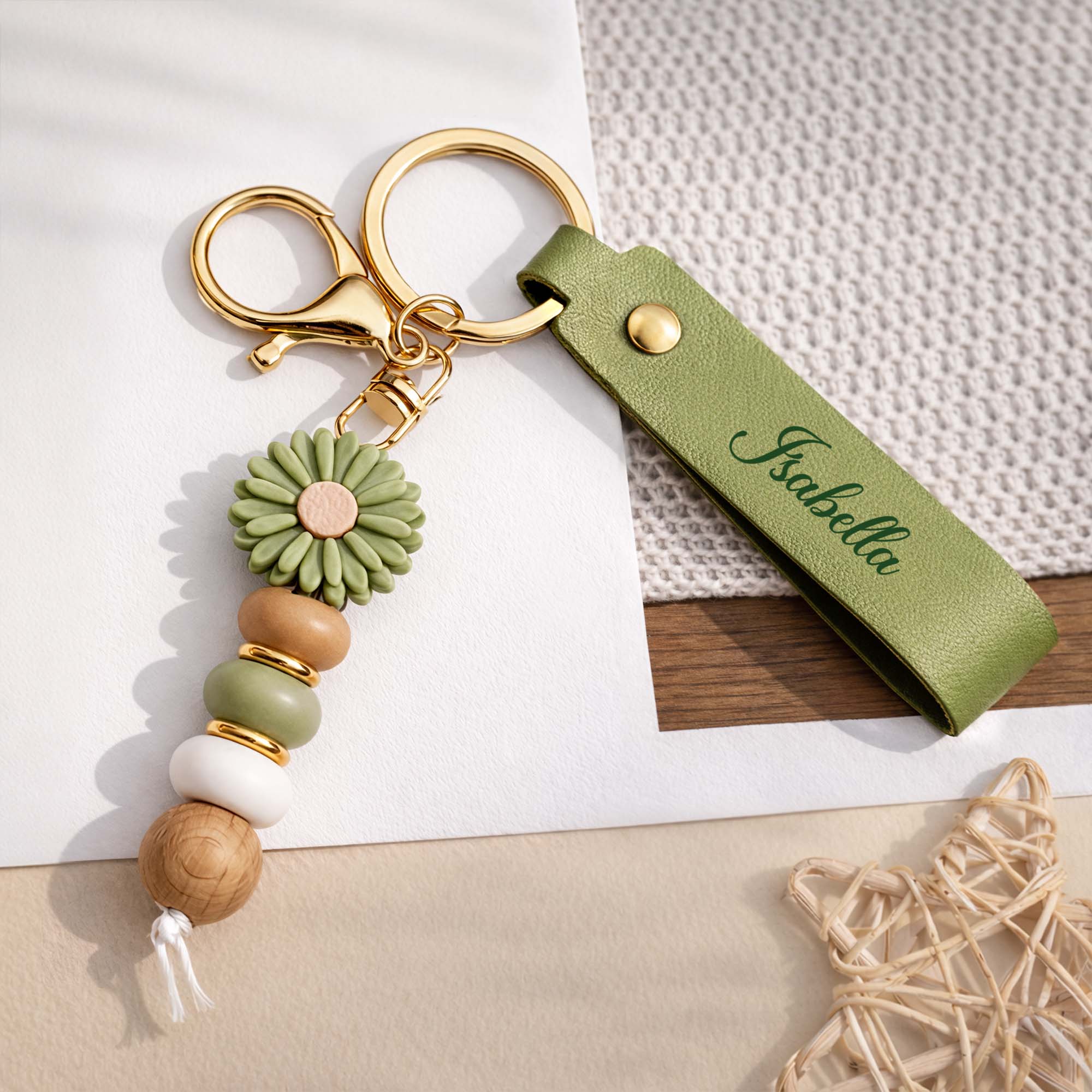 Porte-clés Personnalisé Marguerite En Perles - Cadeau Femme Avec Prénom - Image 2