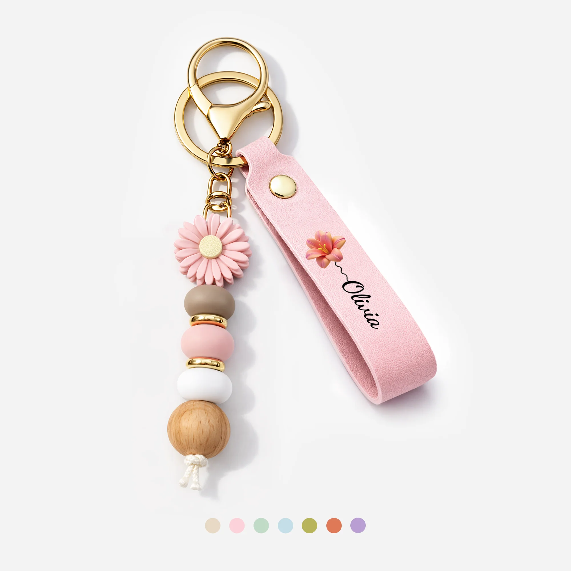 Porte Clé Personnalisé Prénom | Perles Belle Fleur Pour Femme