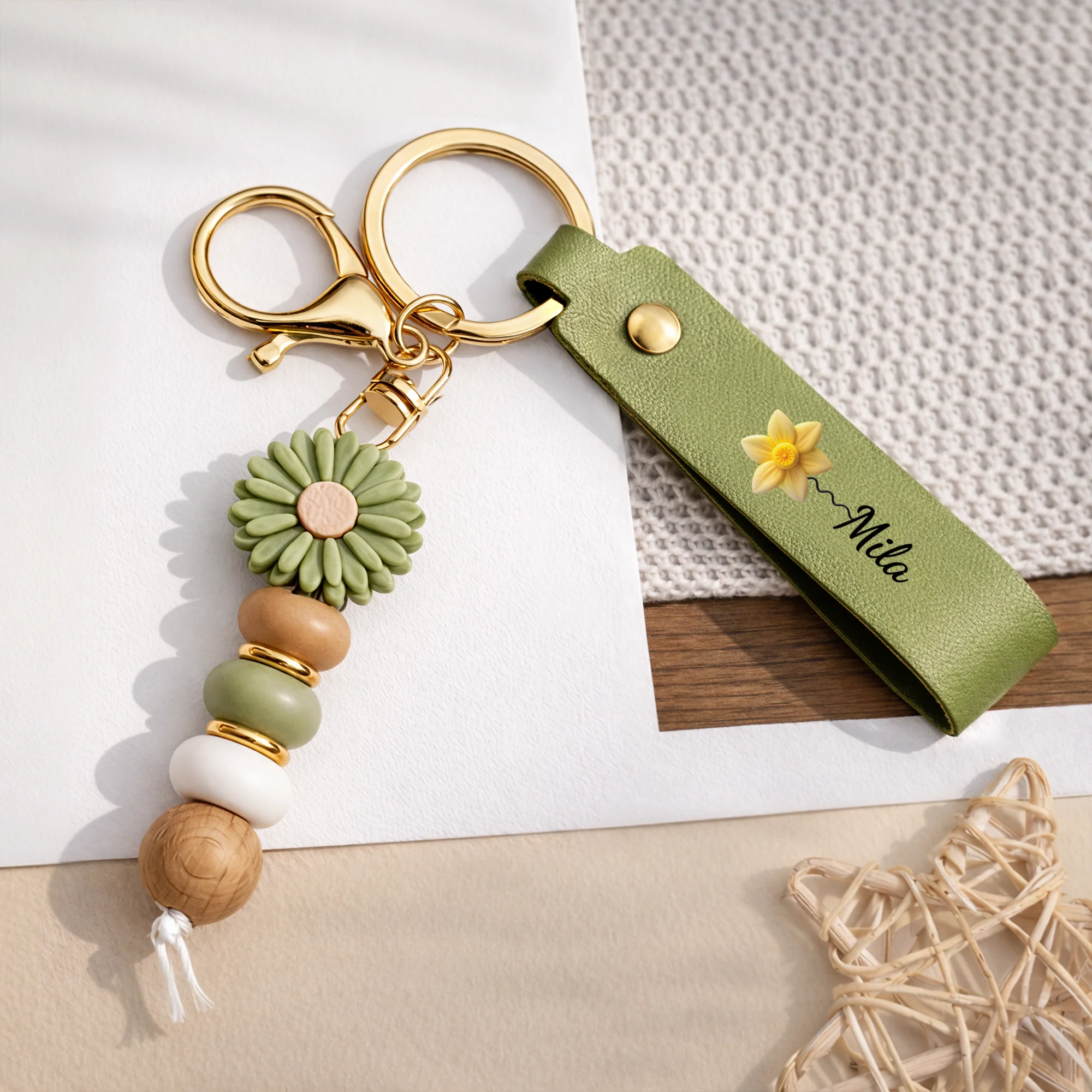 Porte Clé Personnalisé Prénom | Perles Belle Fleur Pour Femme - Image 2