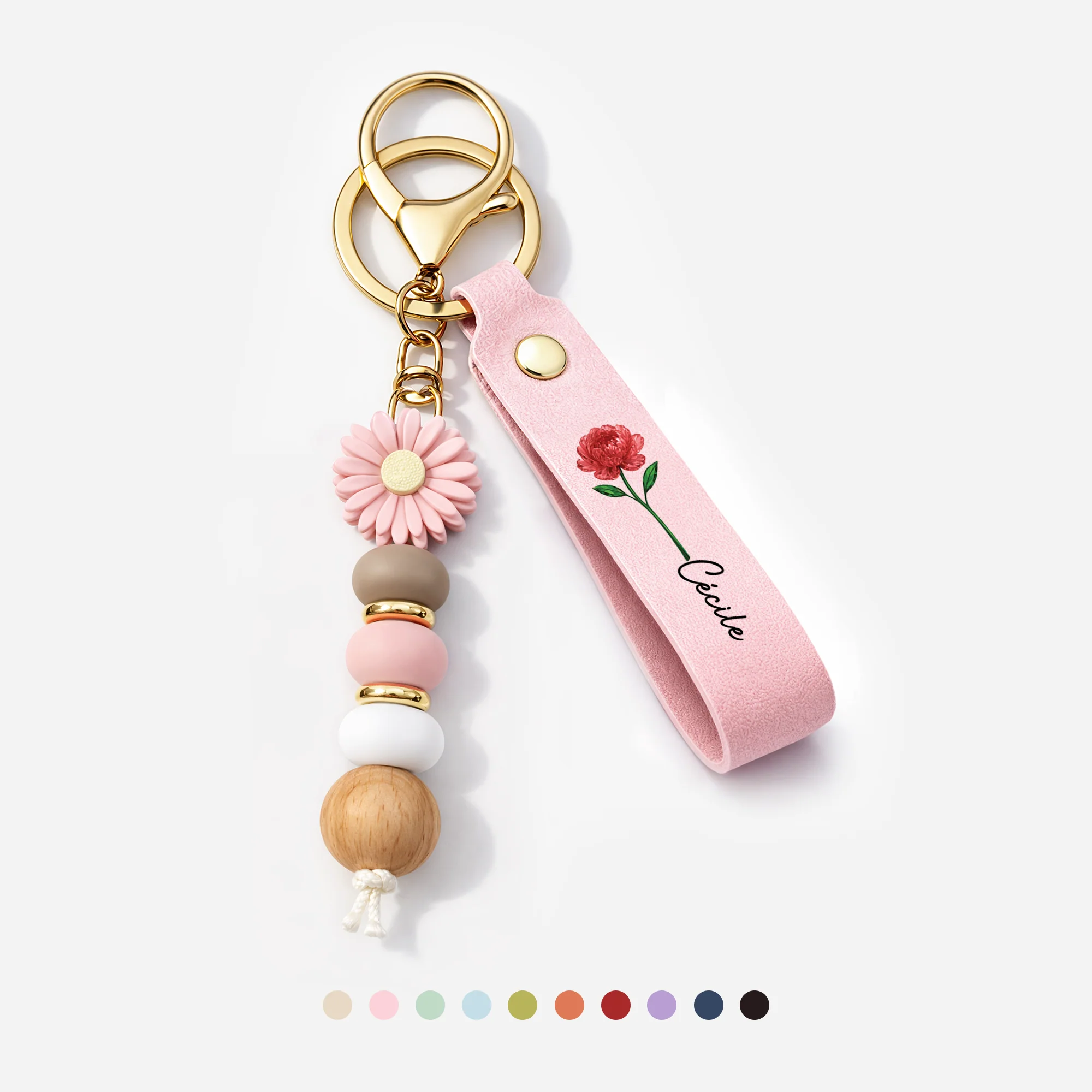 Porte Clé À Personnaliser | Marguerite Perles Un Petit Cadeau Femme