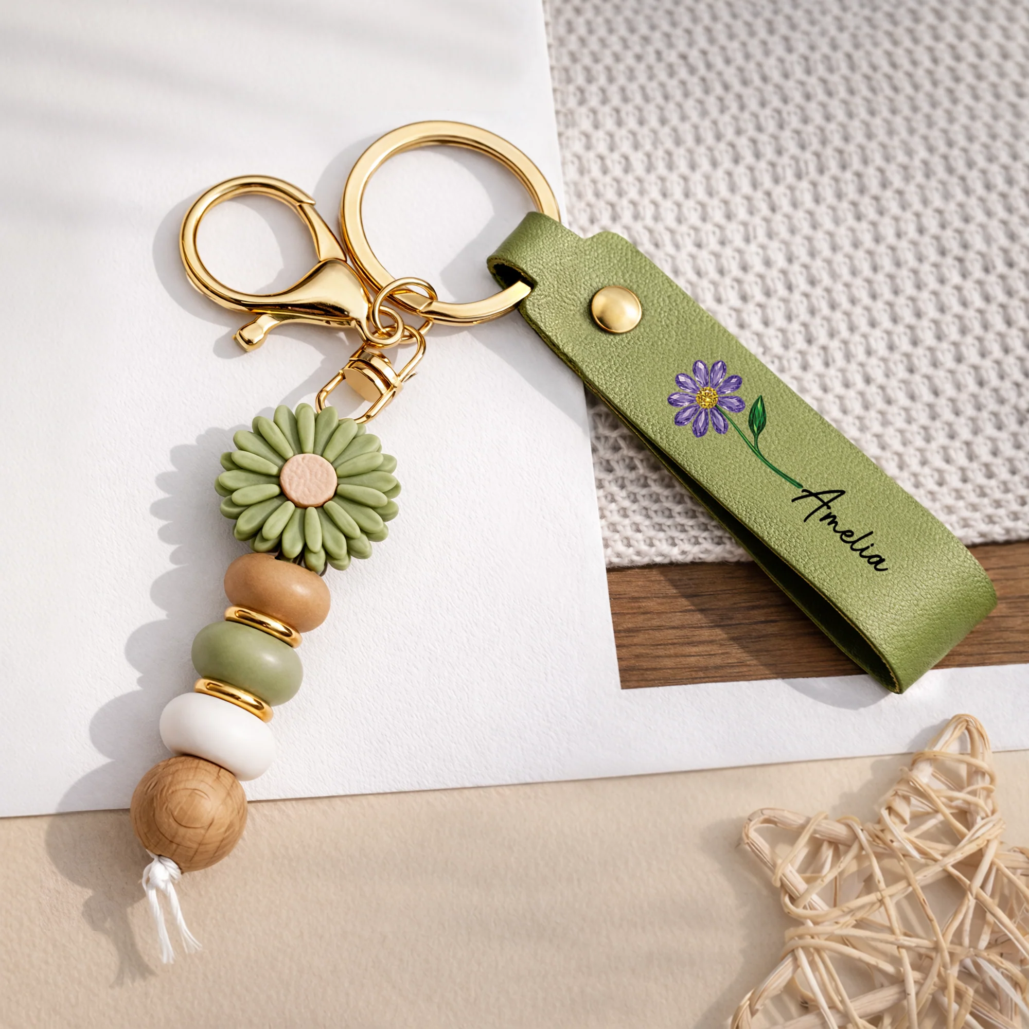 Porte Clé À Personnaliser | Marguerite Perles Un Petit Cadeau Femme - Image 2