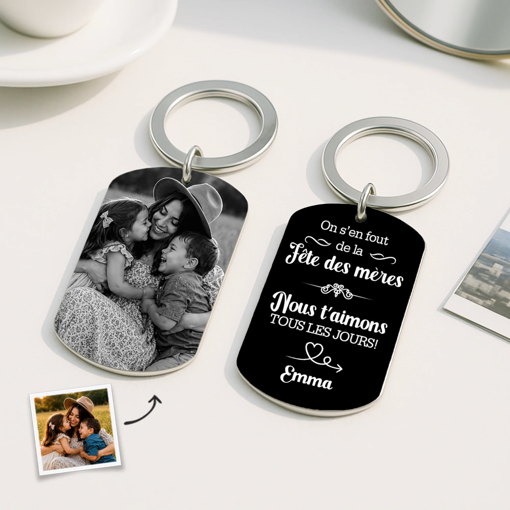 Porte Clés Personnalisé Photo - Maman Papa On T'aime Cadeau Fête Des Pères/Des Mères - Image 2