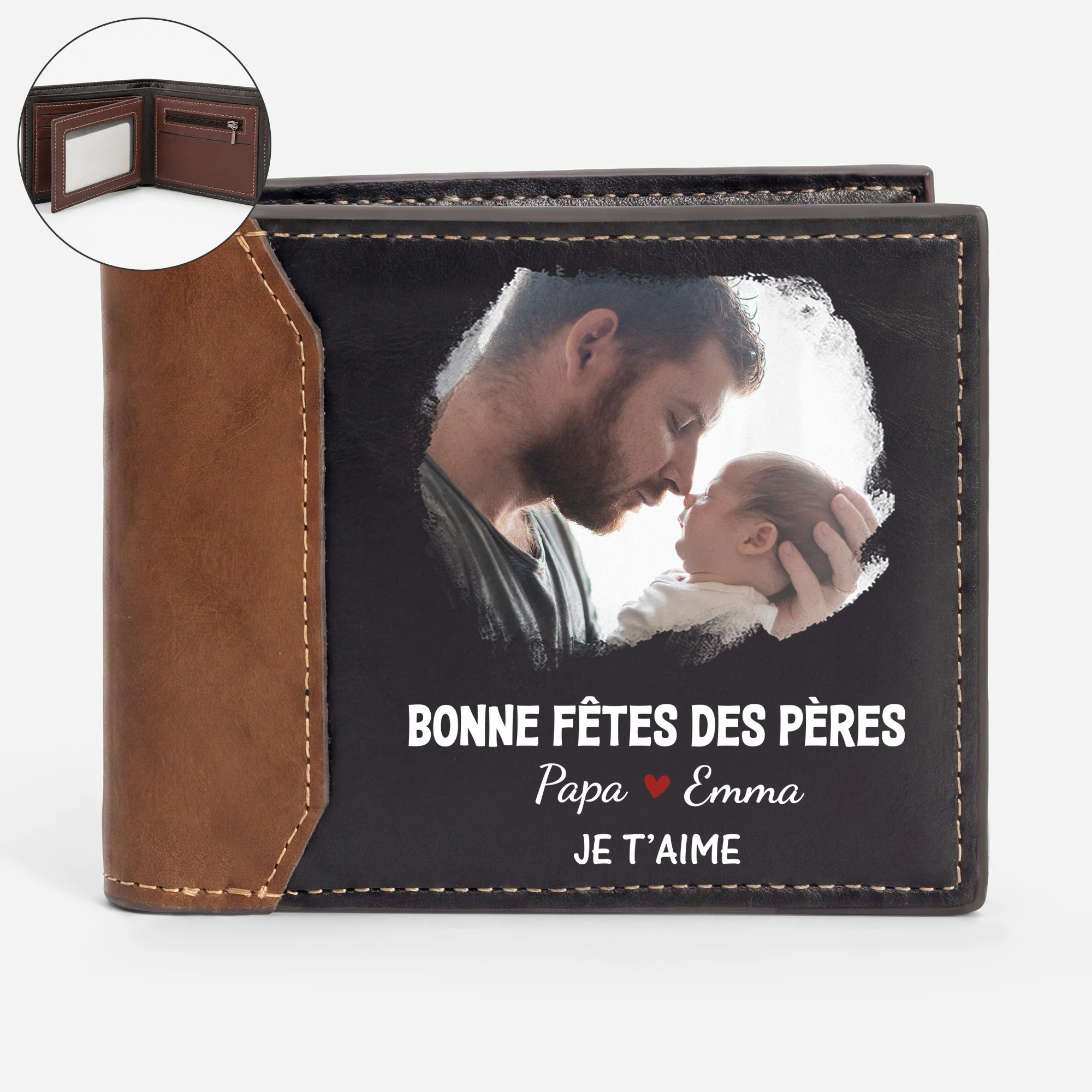 Portefeuille Cuir Haut De Gamme Personnalisé Photo - Cadeau Maman Et Papa Je T'aime