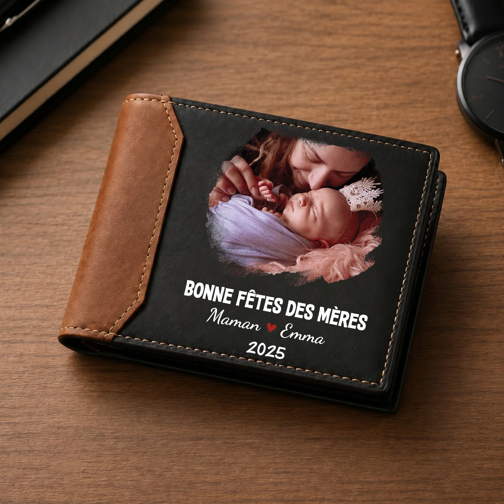 Portefeuille Cuir Haut De Gamme Personnalisé Photo - Cadeau Maman Et Papa Je T'aime - Image 2