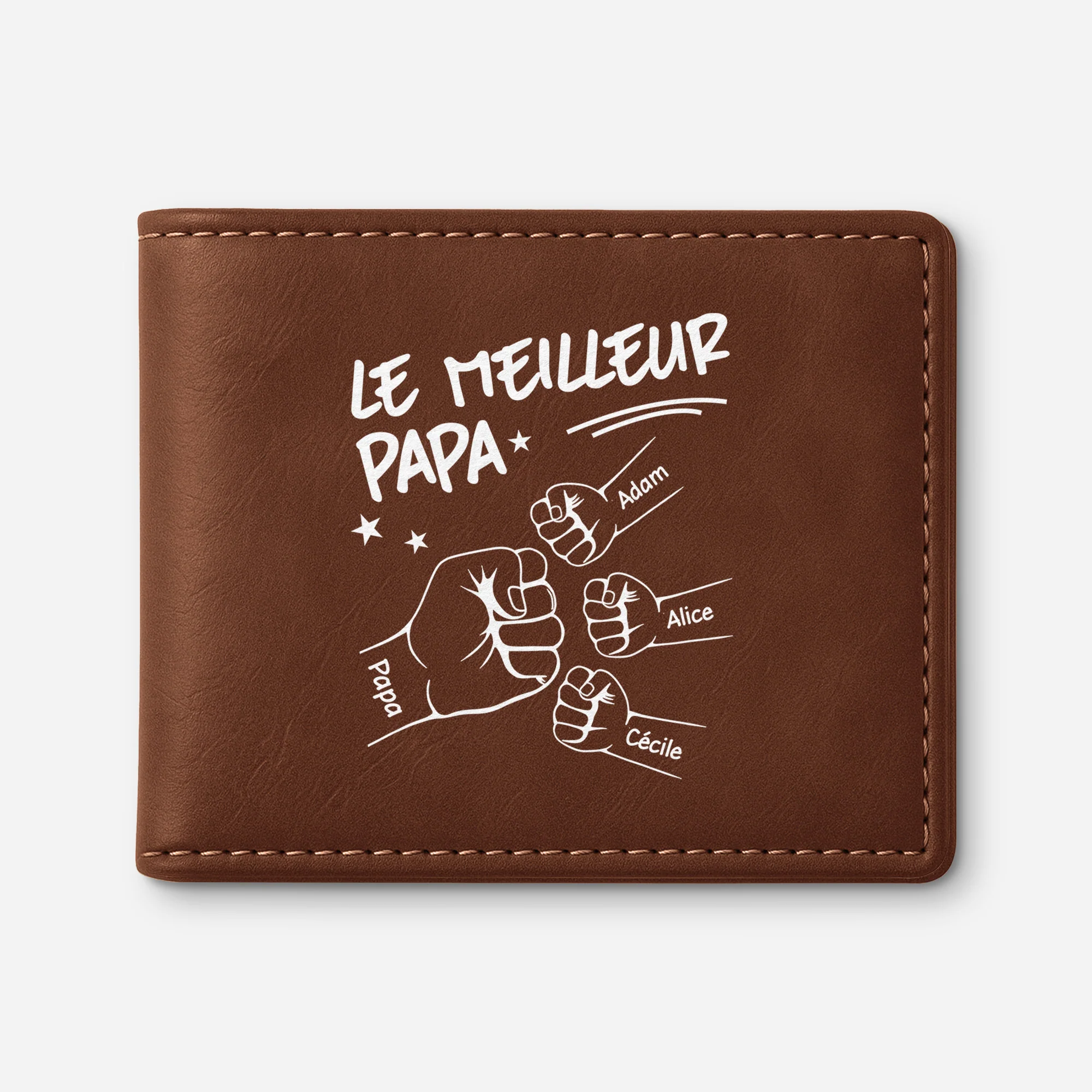 Portefeuille En Cuir Personnalisé - Le Meilleur Papa Version Monochrome
