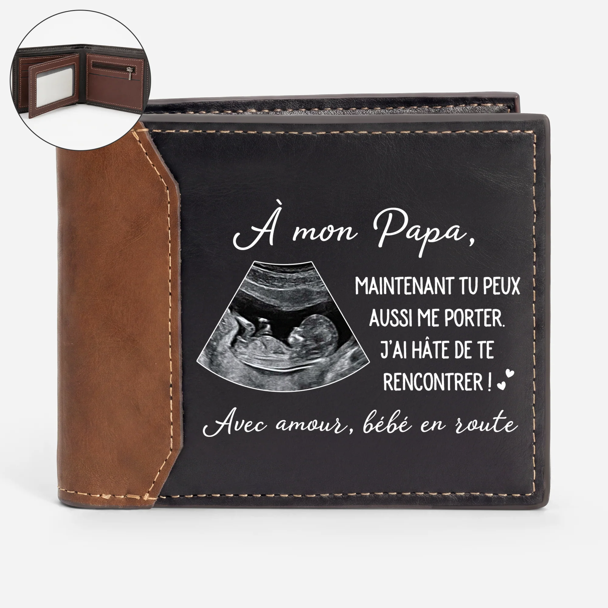 Portefeuille Haut De Gamme En Cuir Personnalisé - Cadeau Futur Papa Avec Photo Échographique