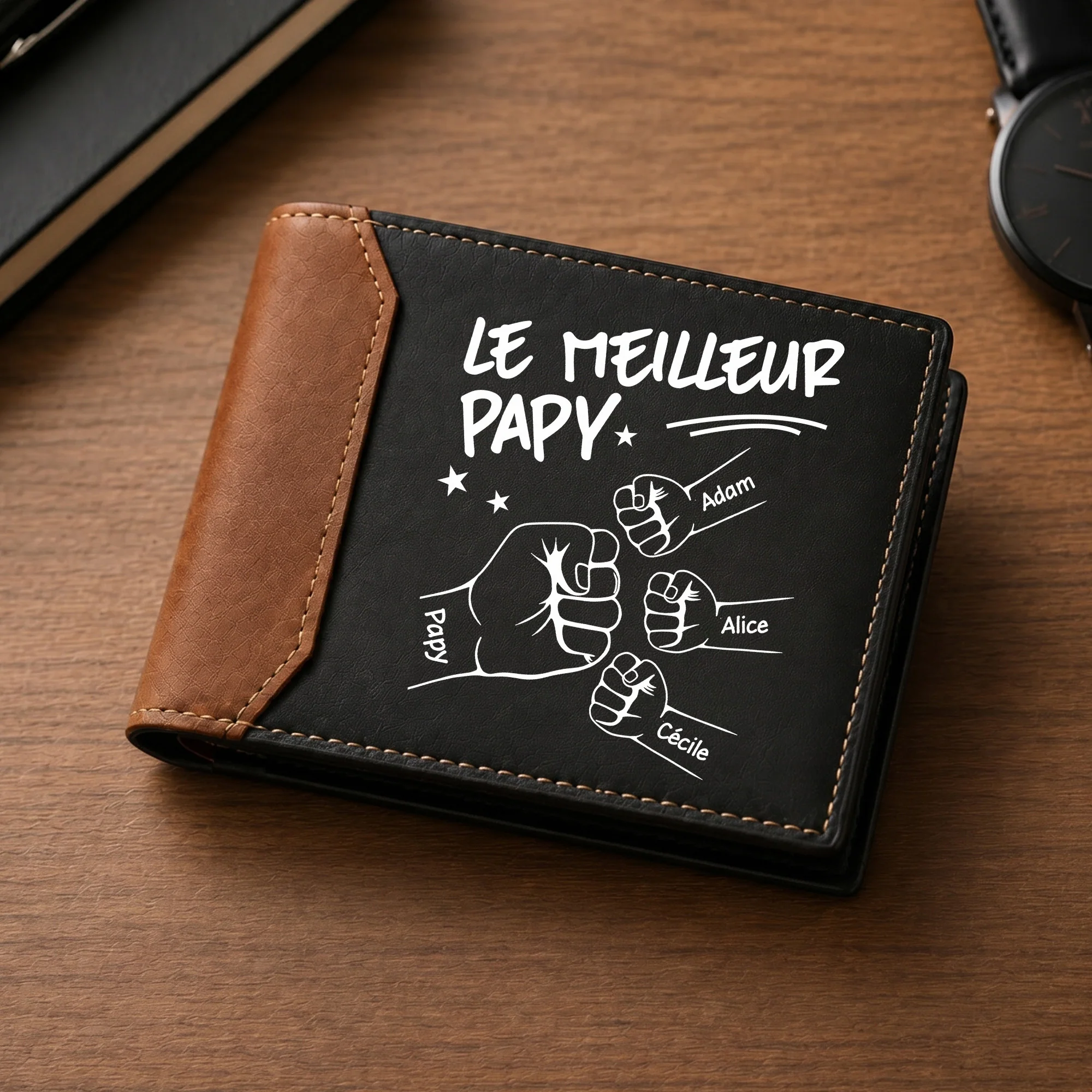 Portefeuille Haut De Gamme En Cuir Personnalisé - Meilleur Papa Papy Du Monde - Image 2