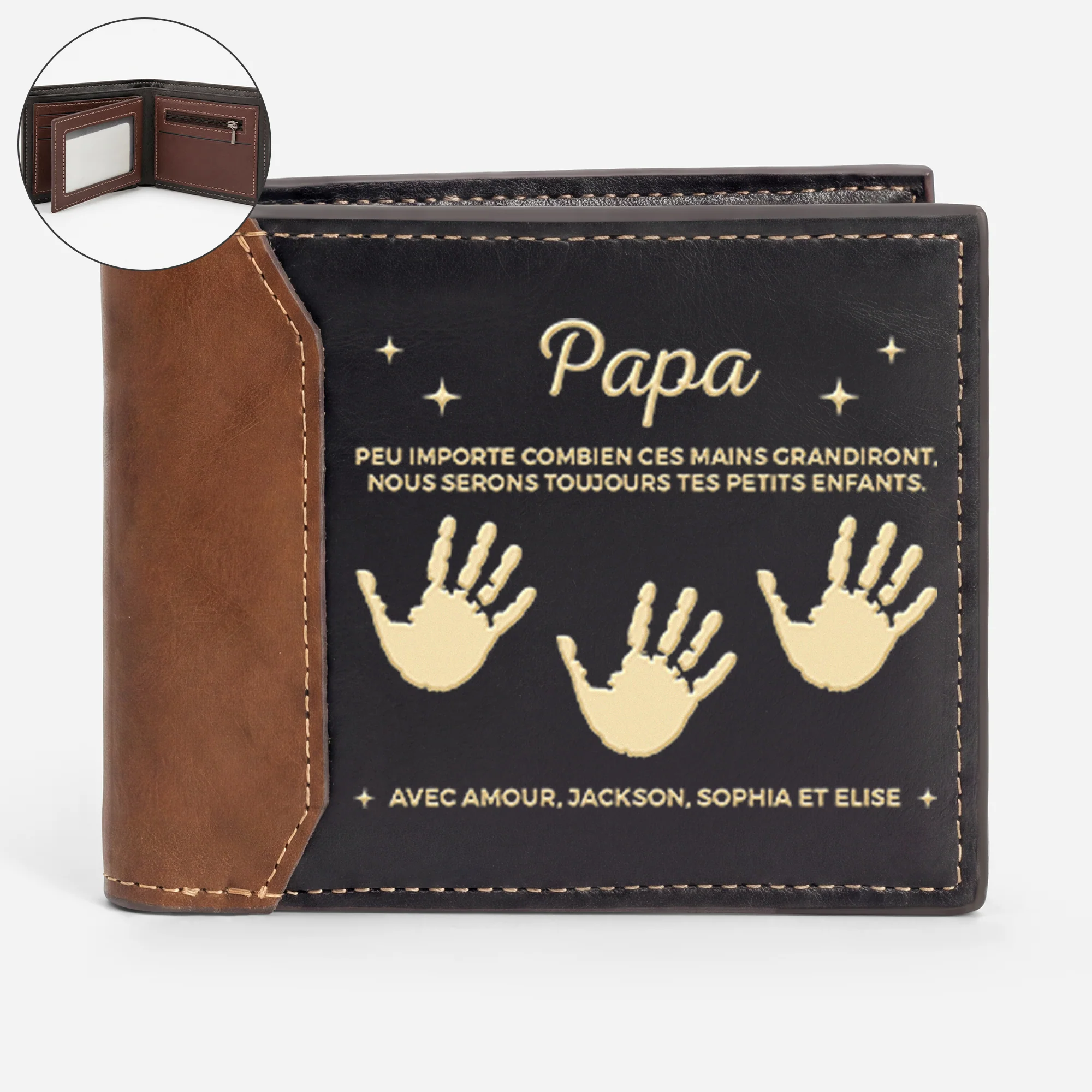 Portefeuille Homme Cuir Personnalisé Haut De Gamme - Cadeau À Papa Papy De Petit Enfant