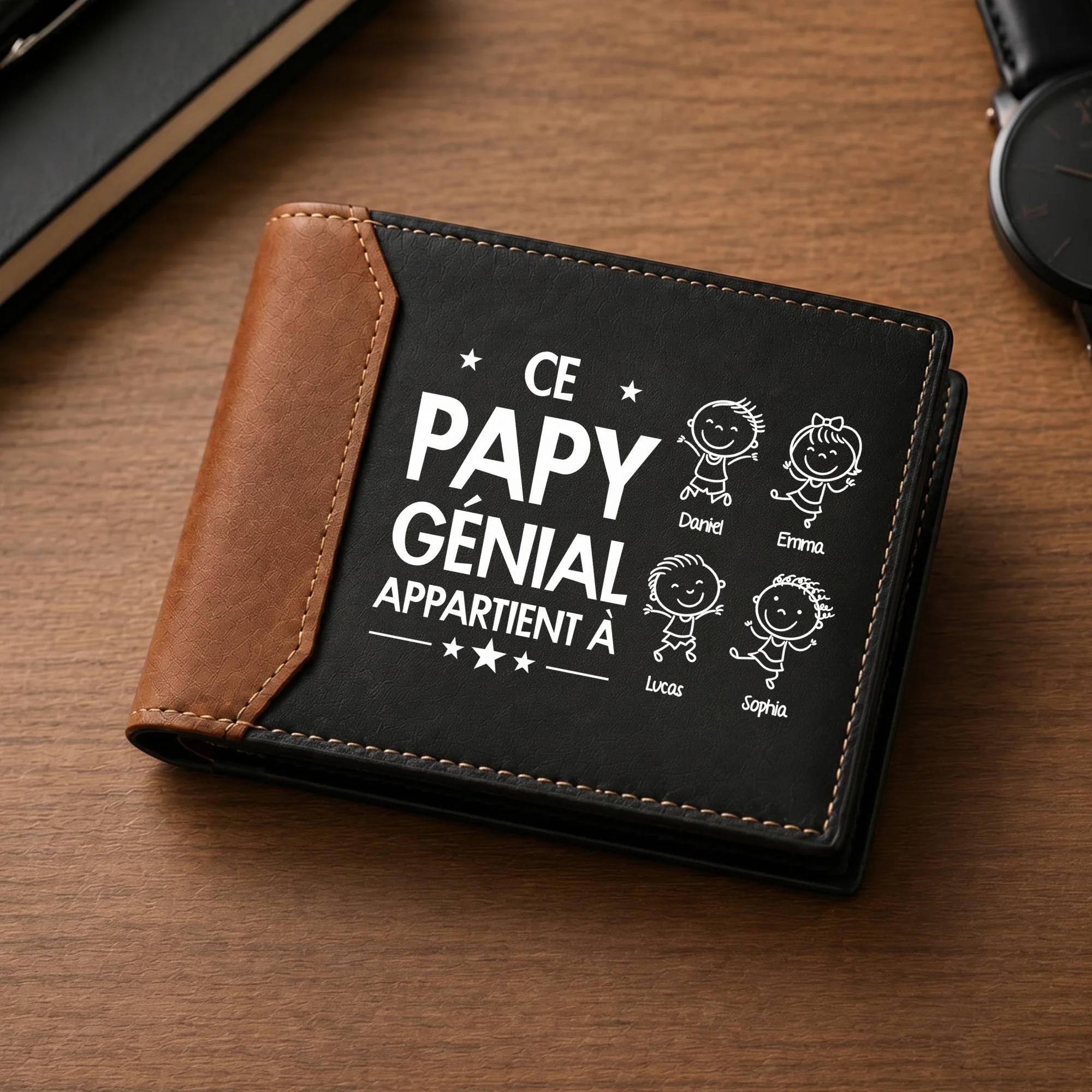 Portefeuille Homme Cuir Personnalisé Haut De Gamme - Papy Papa Génial Appartient À - Image 2