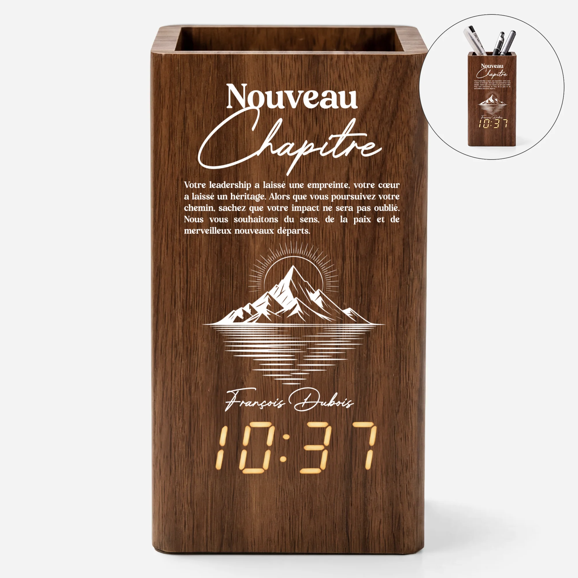 Pot À Crayon Personnalisable Avec Horloge Collègue Et Patron - Cadeau Départ Pour Nouveau Chapitre