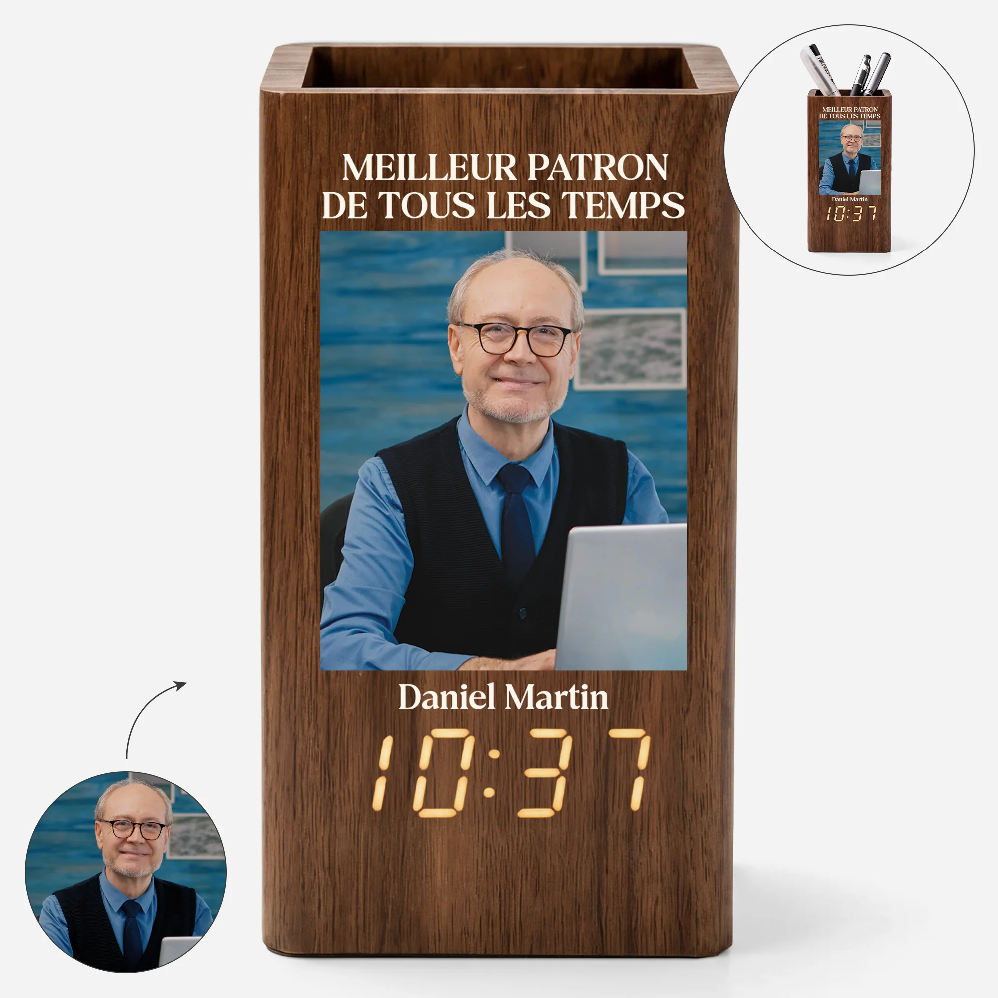 Pot À Crayons Personnalisé Avec Horloge Avec Photo - Meilleur Patron De Tous Les Temps