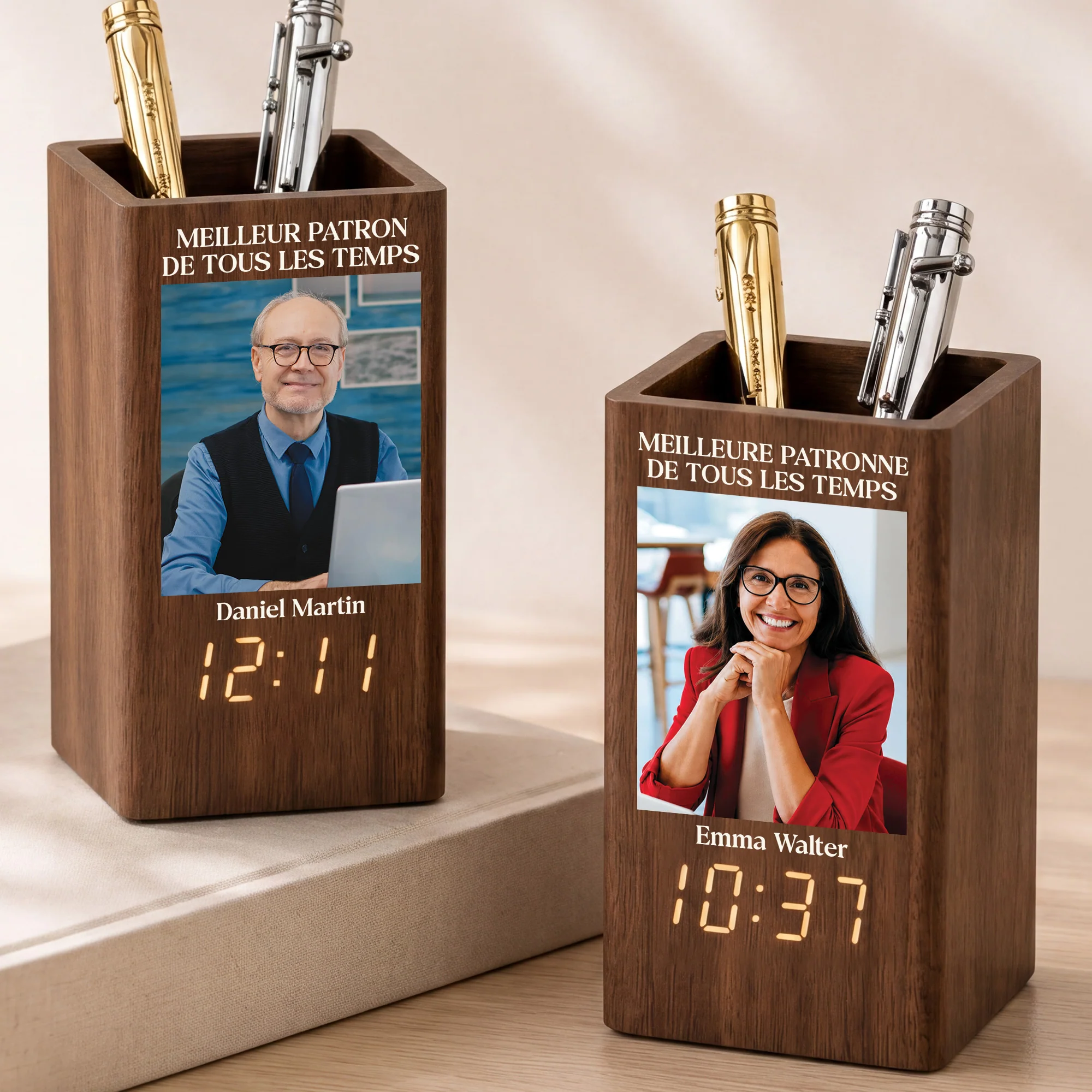 Pot À Crayons Personnalisé Avec Horloge Avec Photo - Meilleur Patron De Tous Les Temps - Image 2
