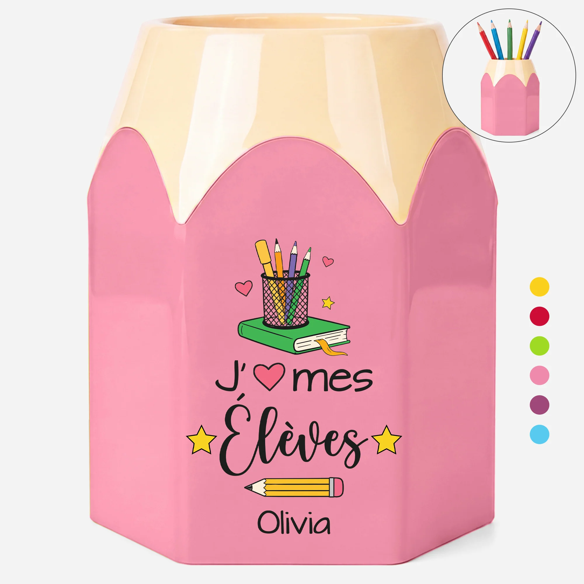 Pot À Crayons Personnalisé Maîtresse - J’aime Mes Élèves