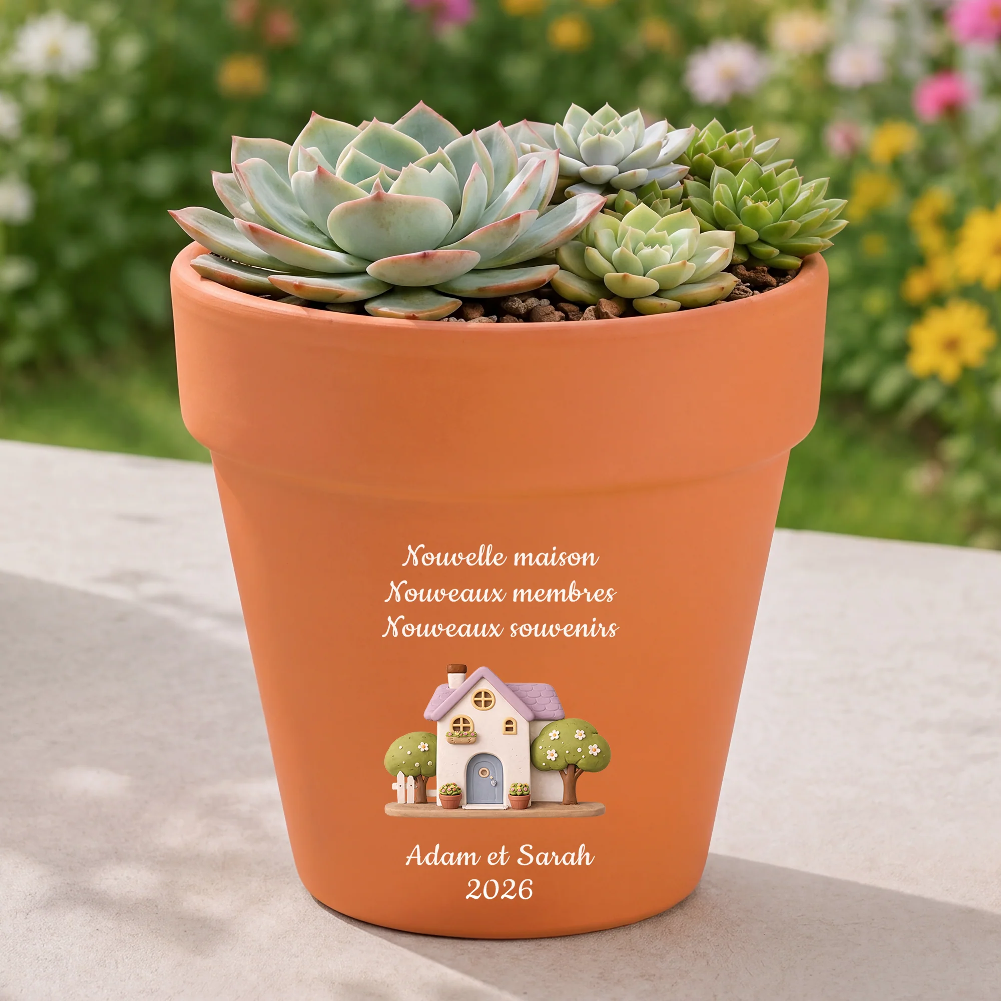 Pot De Fleurs En Terre Cuite Personnalisable - Nouvelle Maison De Couple - Image 2