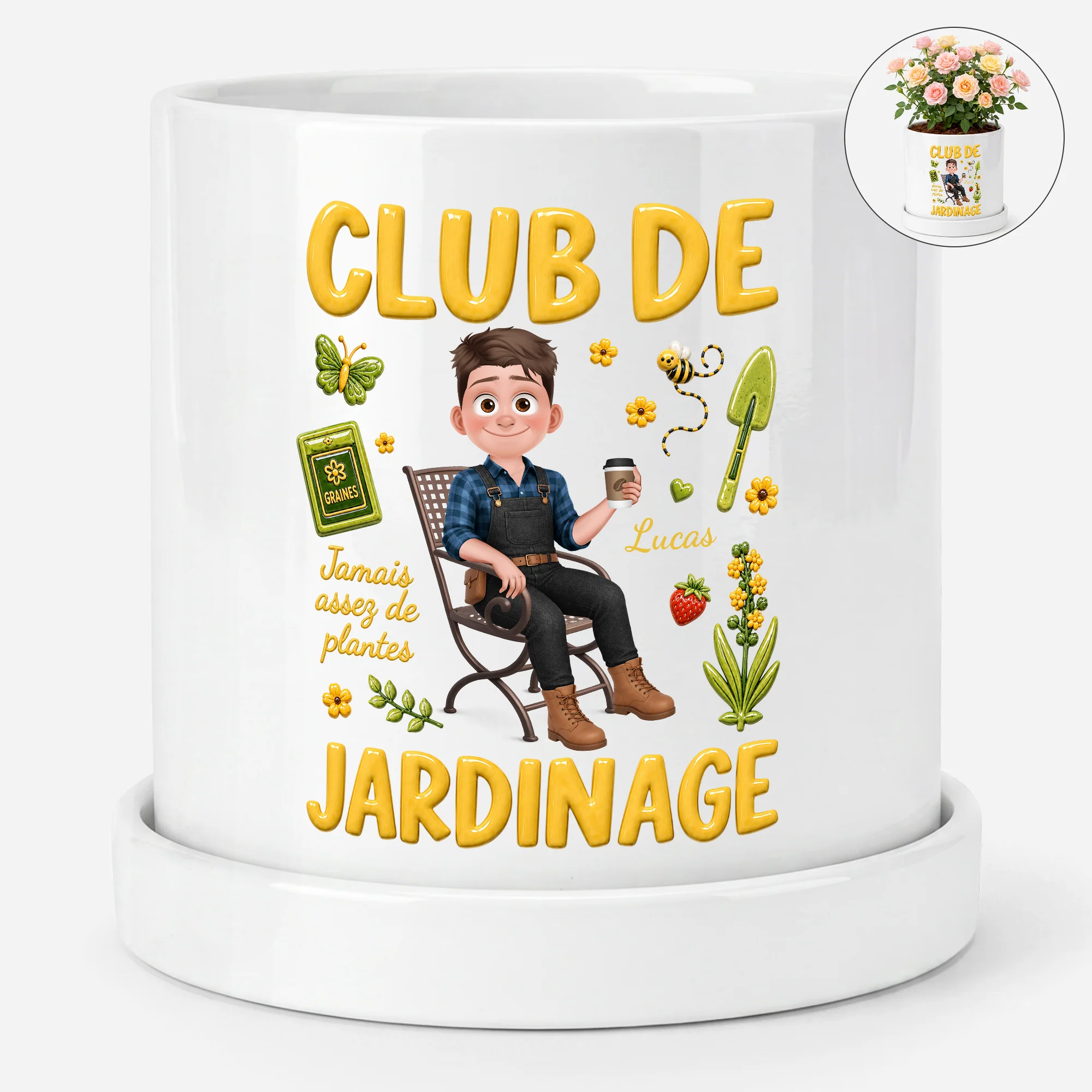 Pot De Fleurs Personnalisable Femme Homme - Club De Jardinage - Image 2