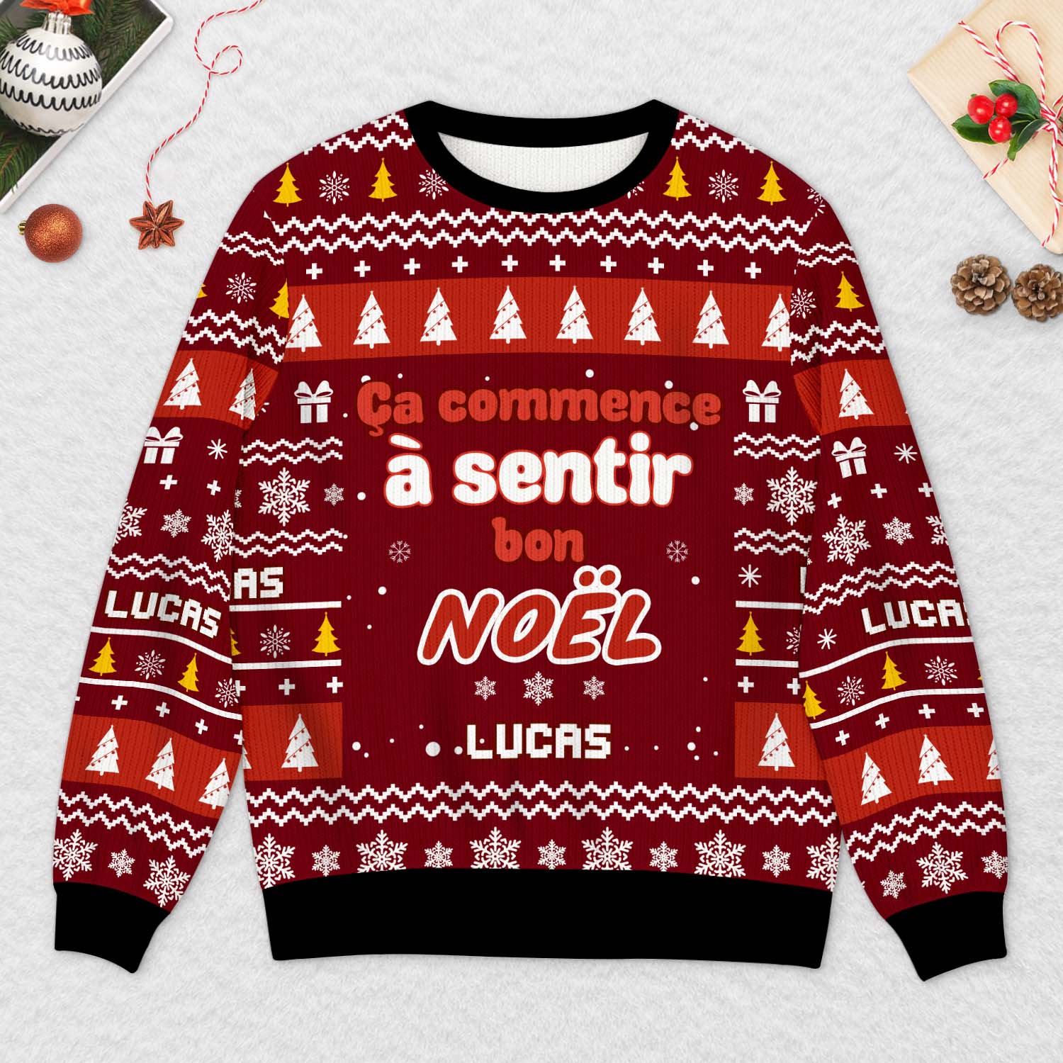 Pull De Noël Moche Personnalisé - Ça Commence À Sentir Bon La Pizza - Image 2