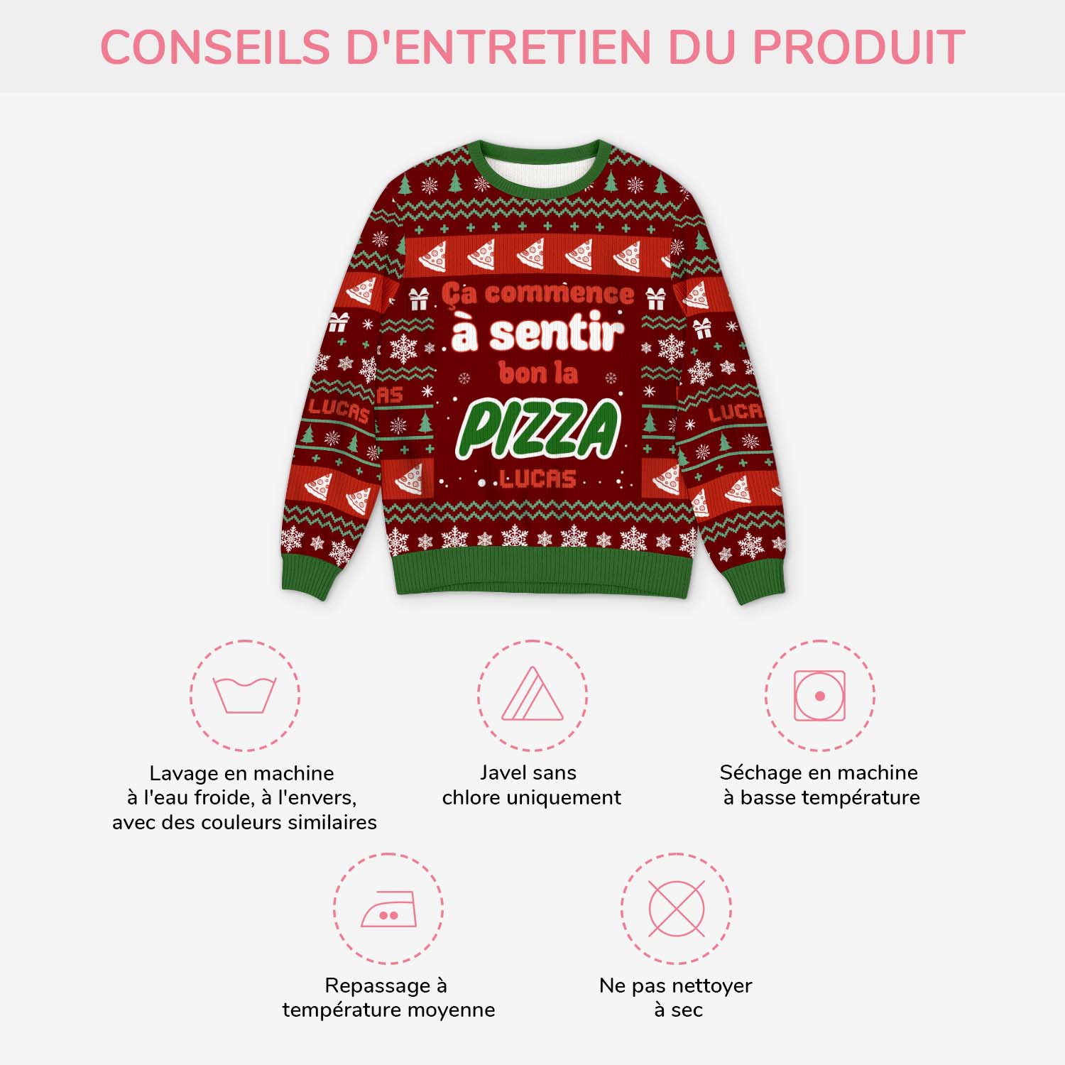 Pull De Noël Moche Personnalisé - Ça Commence À Sentir Bon La Pizza - Image 4