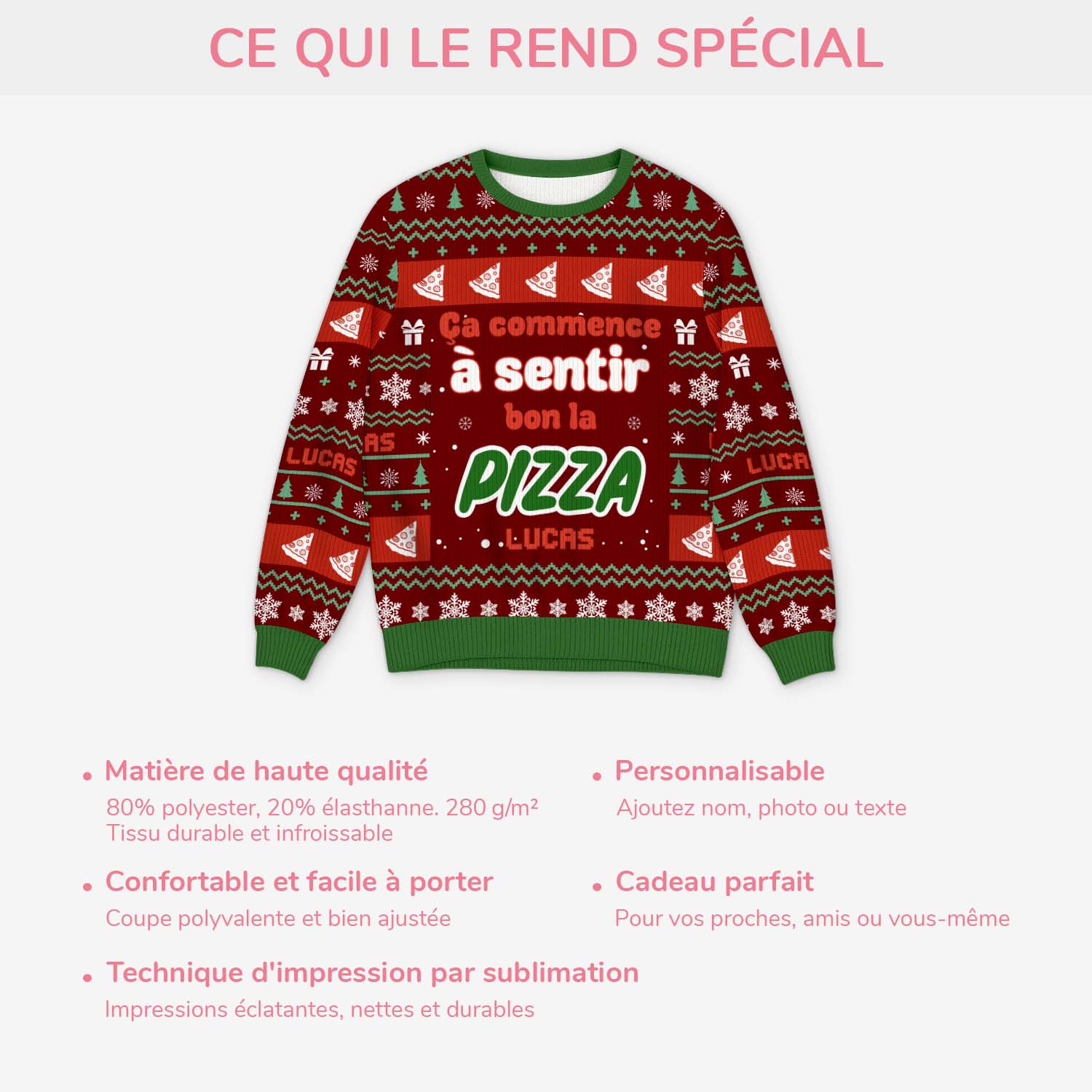 Pull De Noël Moche Personnalisé - Ça Commence À Sentir Bon La Pizza - Image 5