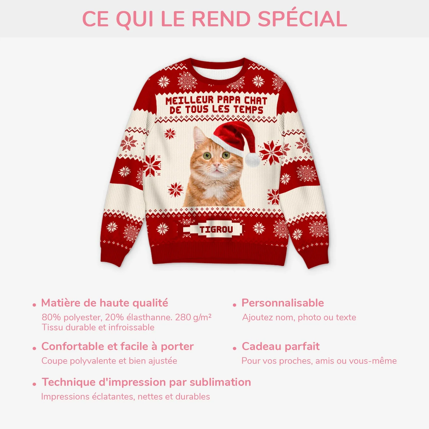 Pull Moche De Noël Personnalisé – Meilleur Papa Chat Avec Photo - Image 5