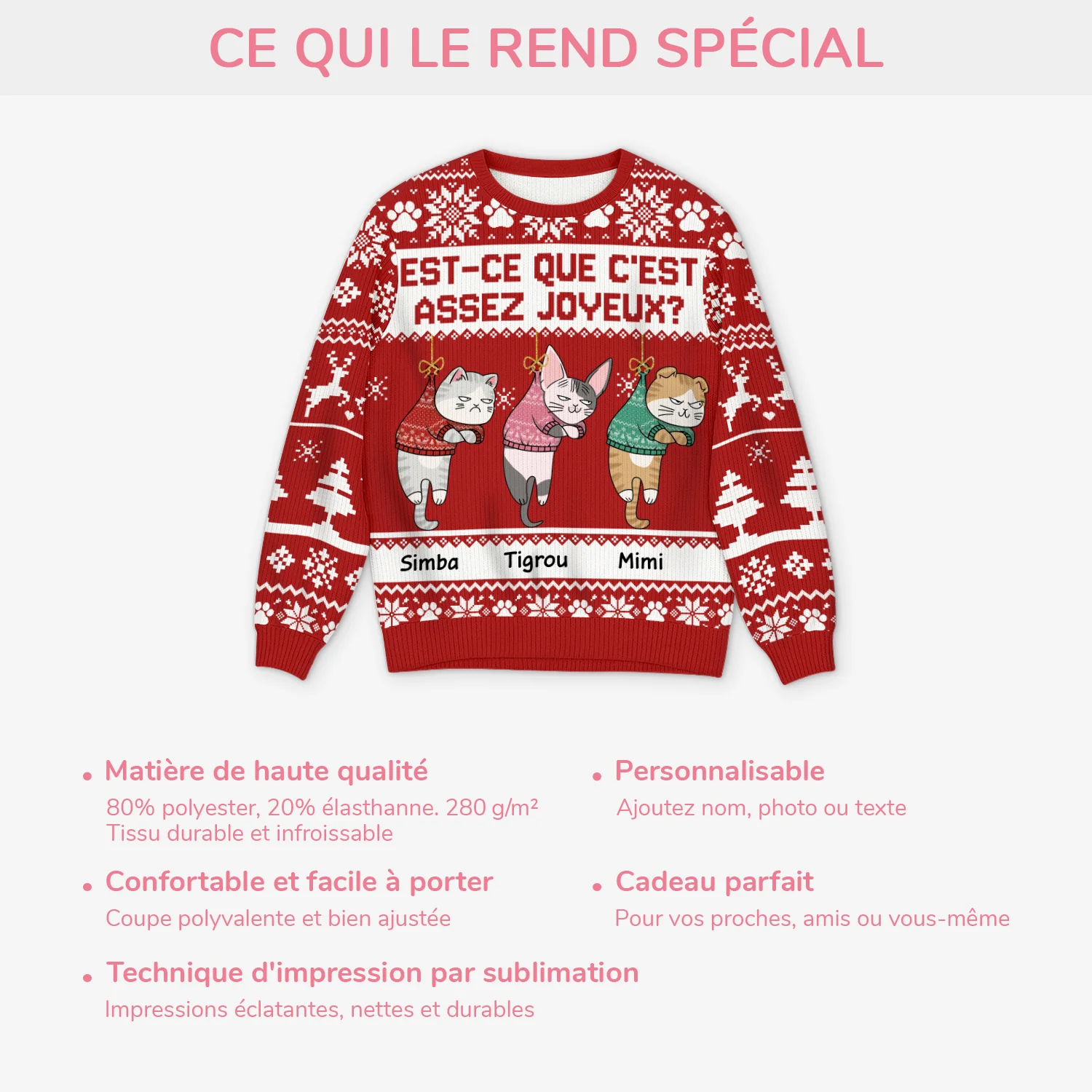 Pull Moche De Noël Personnalisable Chat Drôle - Est-ce Que C'est Assez Joyeux - Image 5